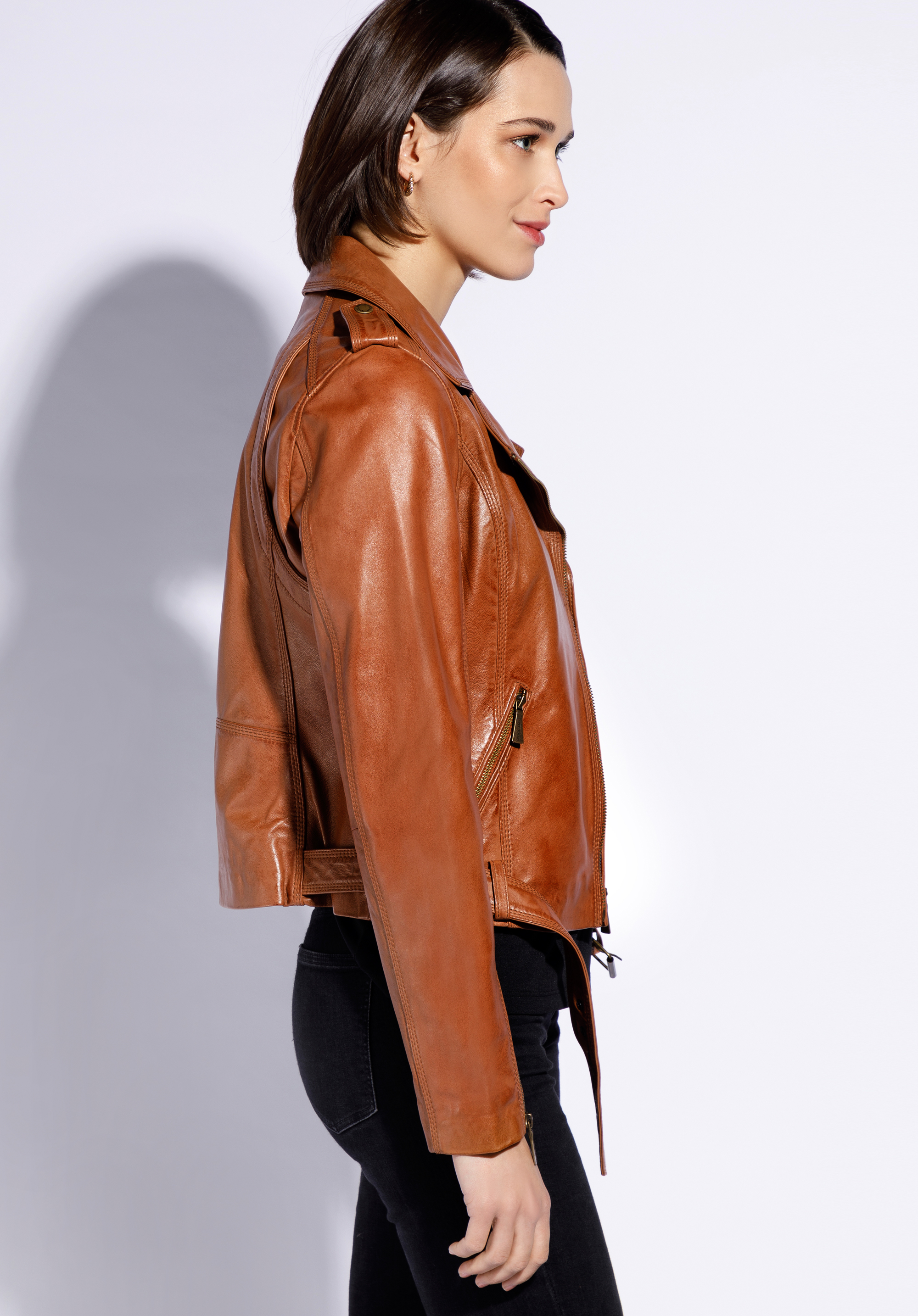 Ramones-Jacke  aus Leder mit Schulterklappen und Gürtel, braun, 96-09-801-5-S, Bild 1