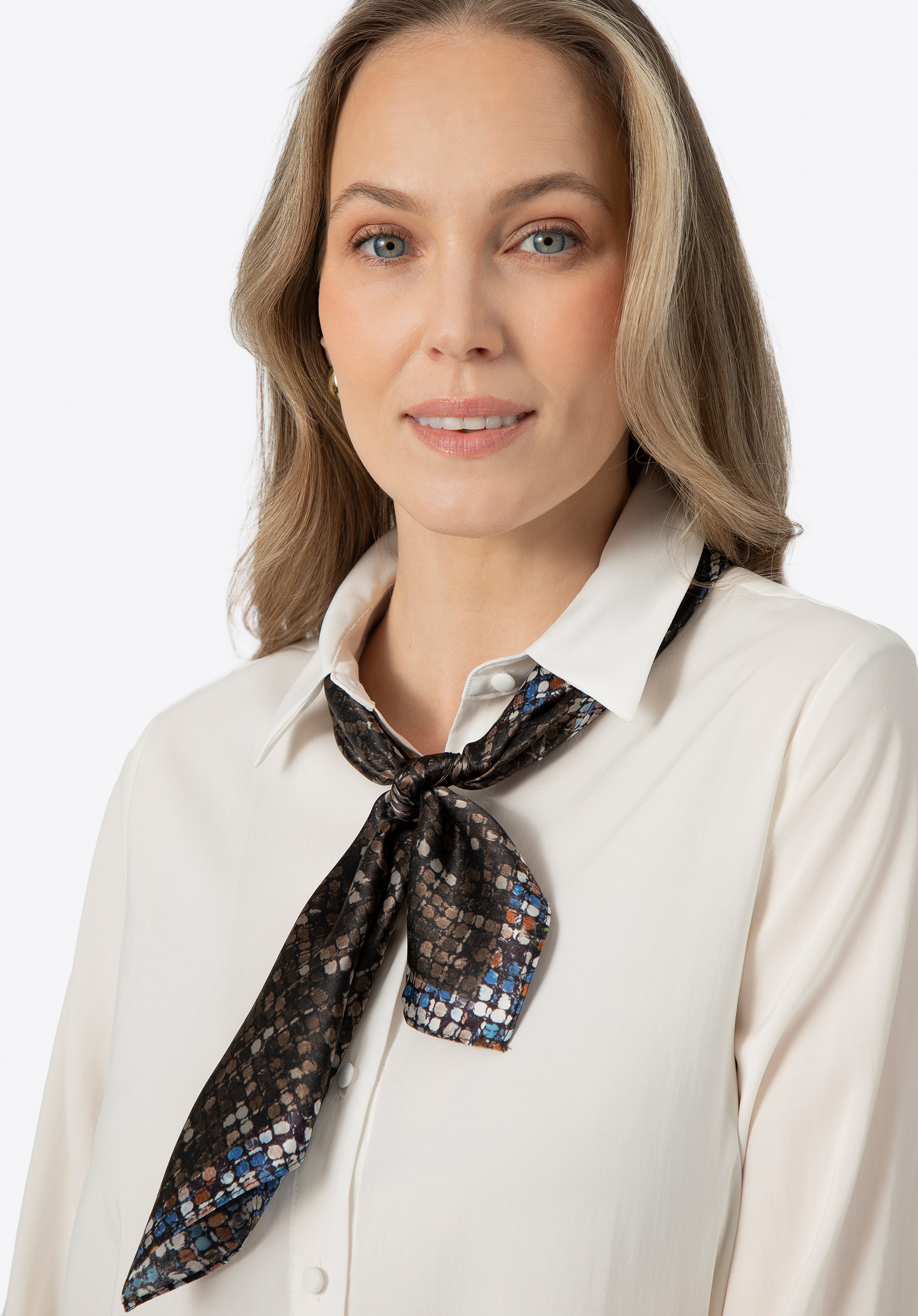 Gemusterter Seidenschal für Damen, braun-blau, 100-7D-S01-X19, Bild 1