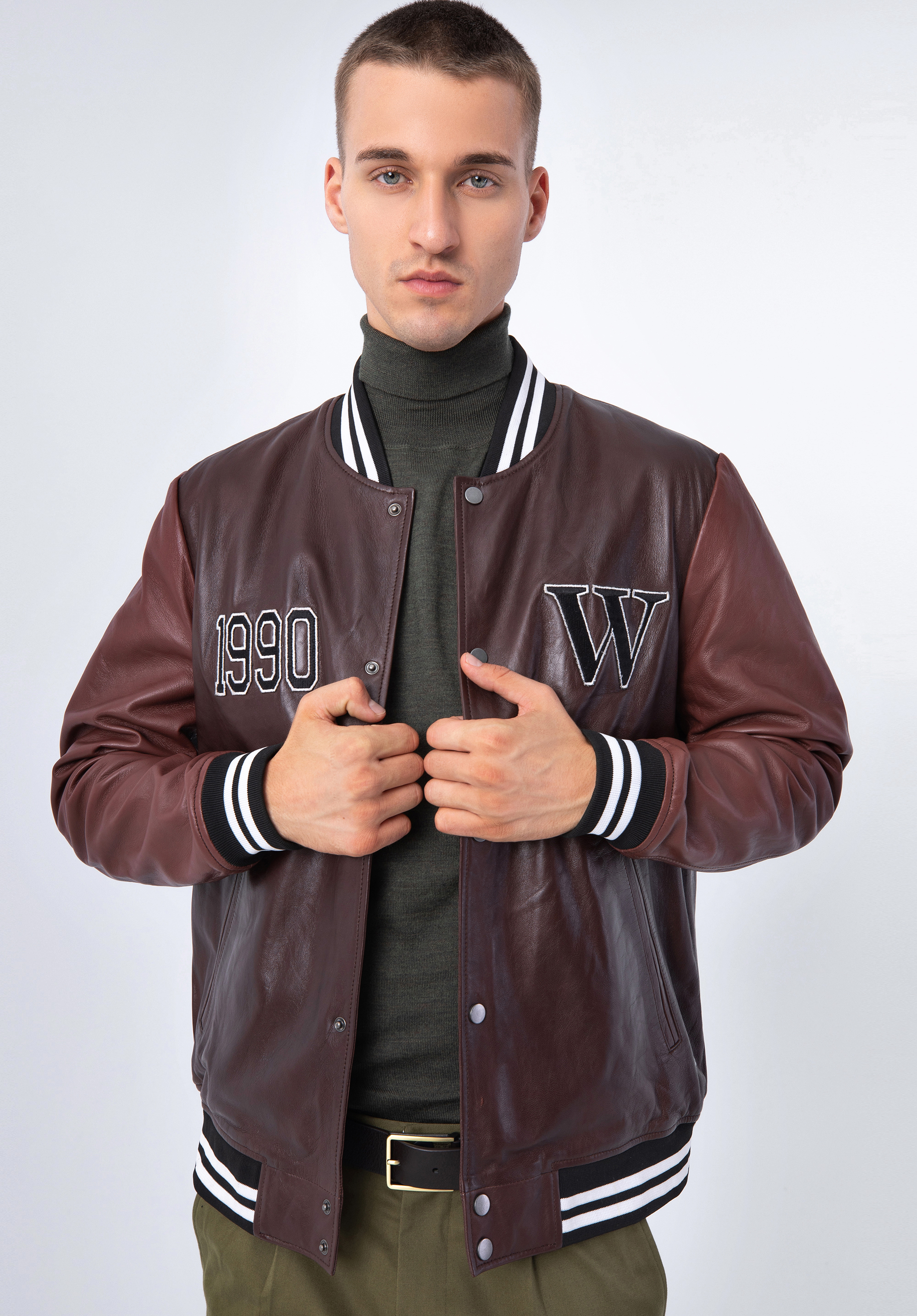 Baseballjacke aus Leder - Unisex, braun - burgund, 97-09-203-43-S/M, Bild 1