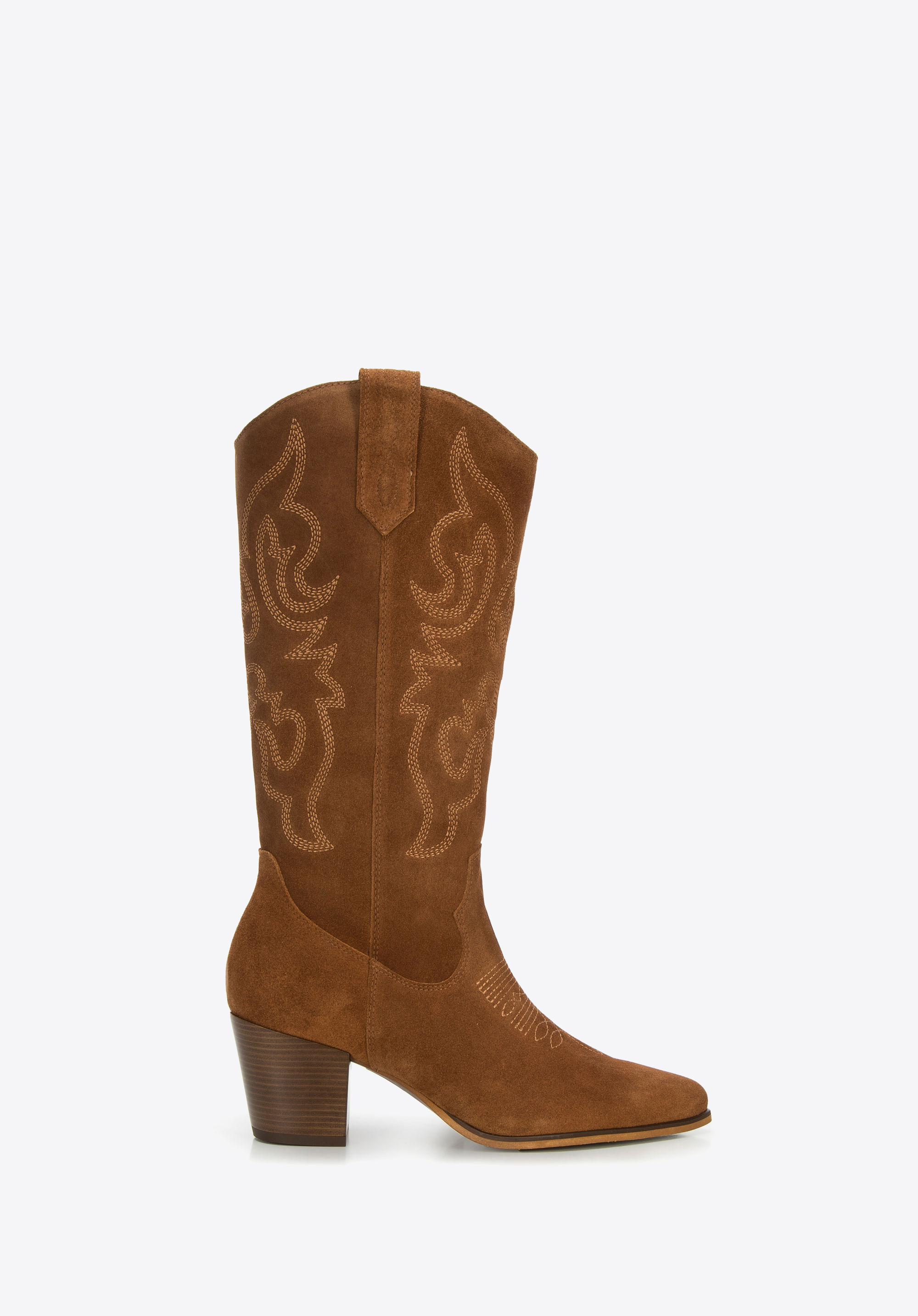 Cowboystiefel aus Wildleder mit Stickereien und spitzer Schuhkappe