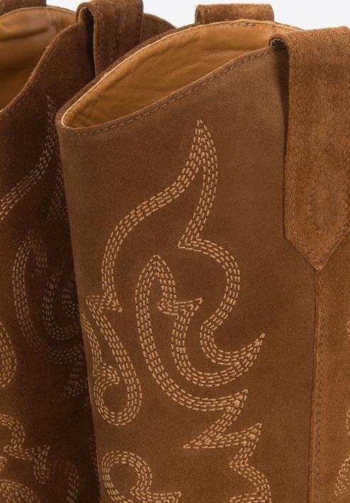 Cowboystiefel aus Wildleder mit Stickereien und spitzer Schuhkappe, braun, 94-D-805-9-40, Bild 6