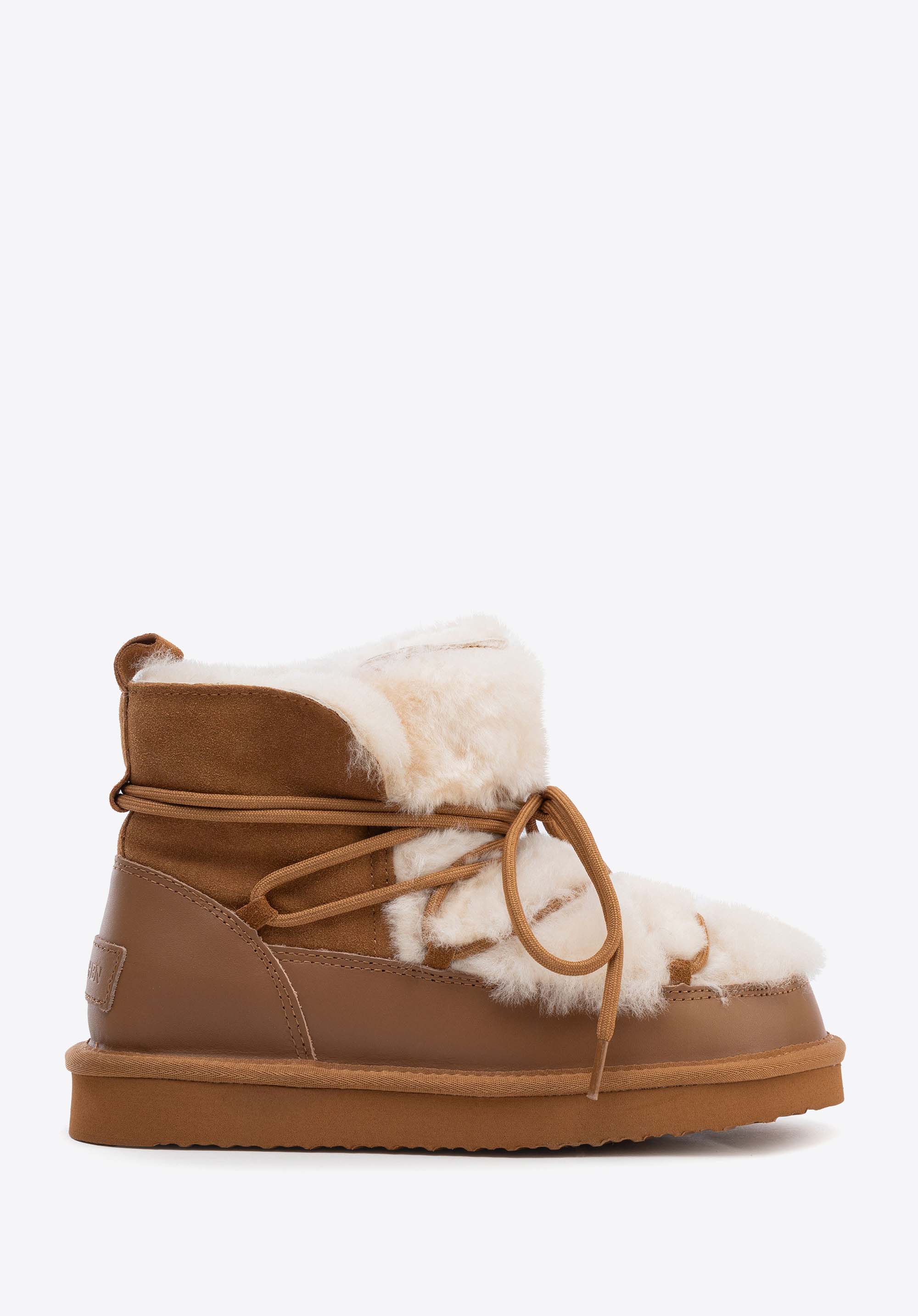 Damen-Schneestiefel aus Leder mit Schafwolle, braun-creme, 103-D-853-5-36, Bild 1