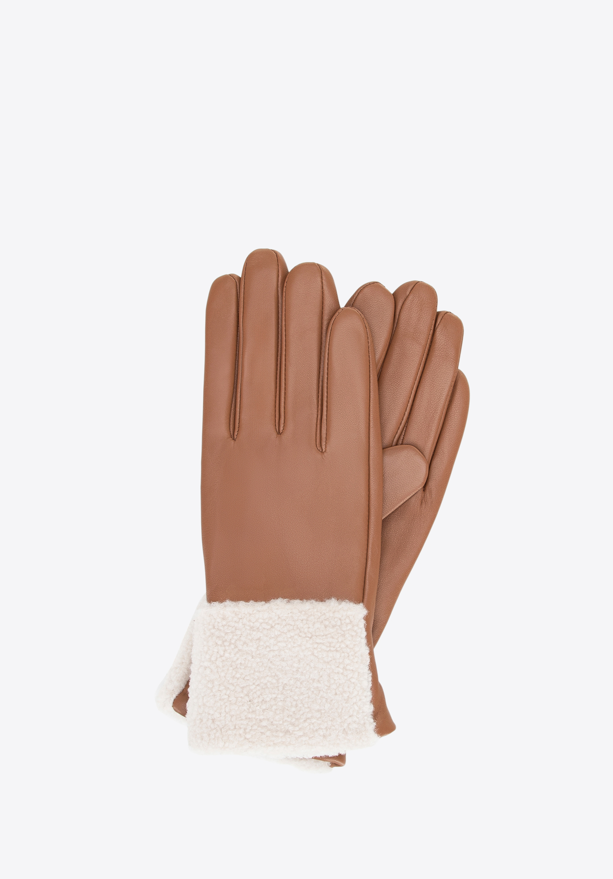 Gefütterte Damenhandschuhe mit dekorativen Bündchen, braun-creme, 39-6L-035-50-S, Bild 1