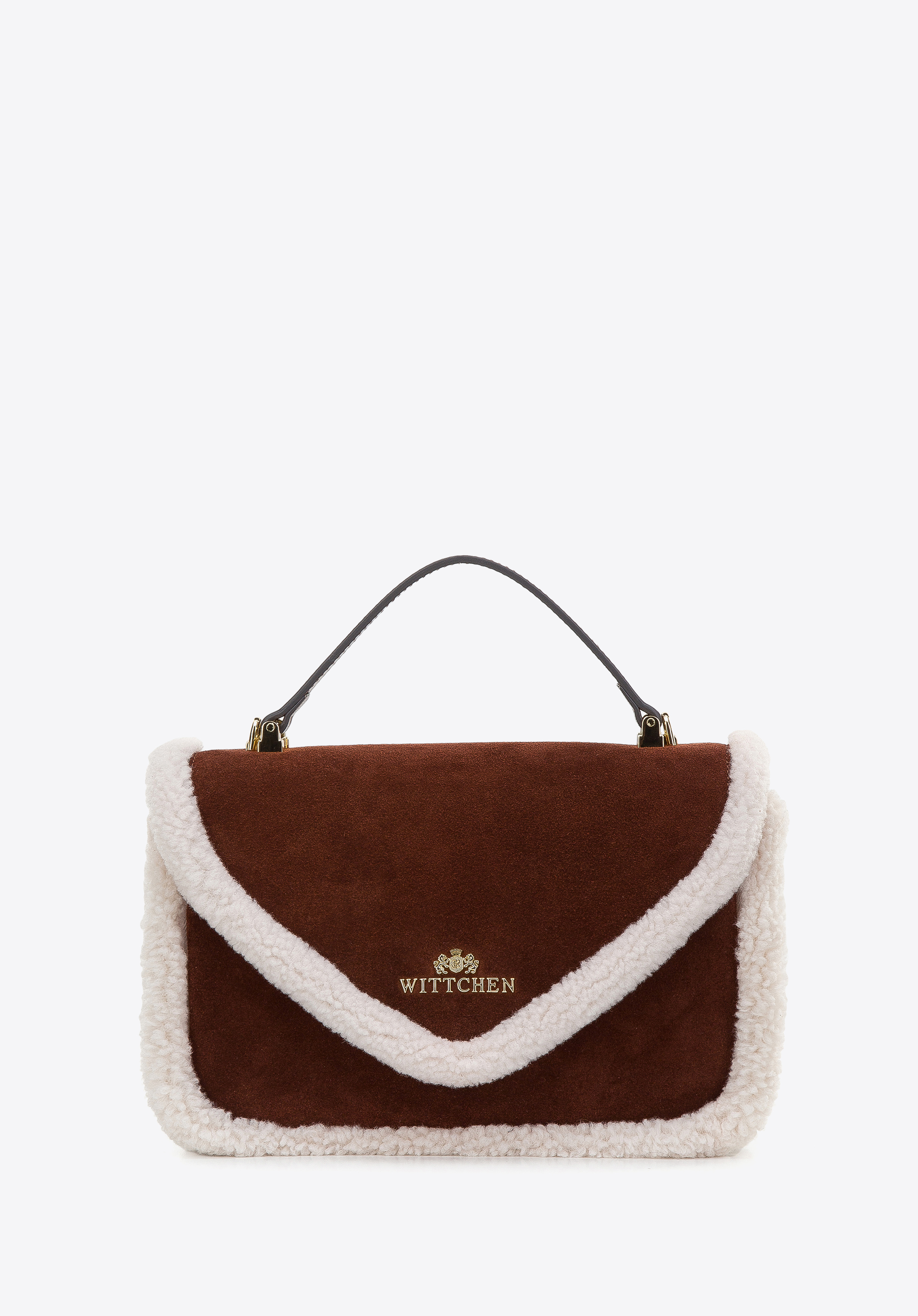 Leder-Einkaufstasche mit Teddy-Kunstfell, braun-creme, 97-4E-607-4, Bild 1