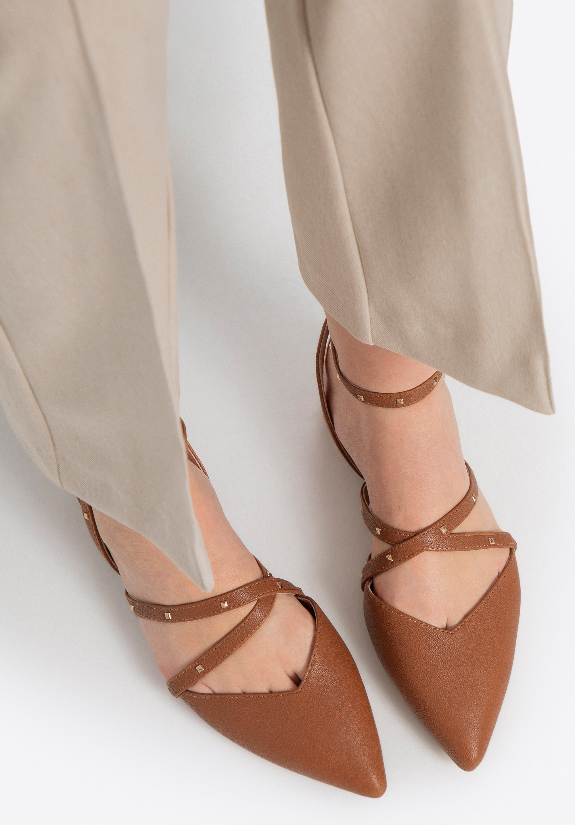 Damen-Ballerinas aus Leder mit Metallic-Akzenten, braun, 100-D-502-4-36, Bild 1