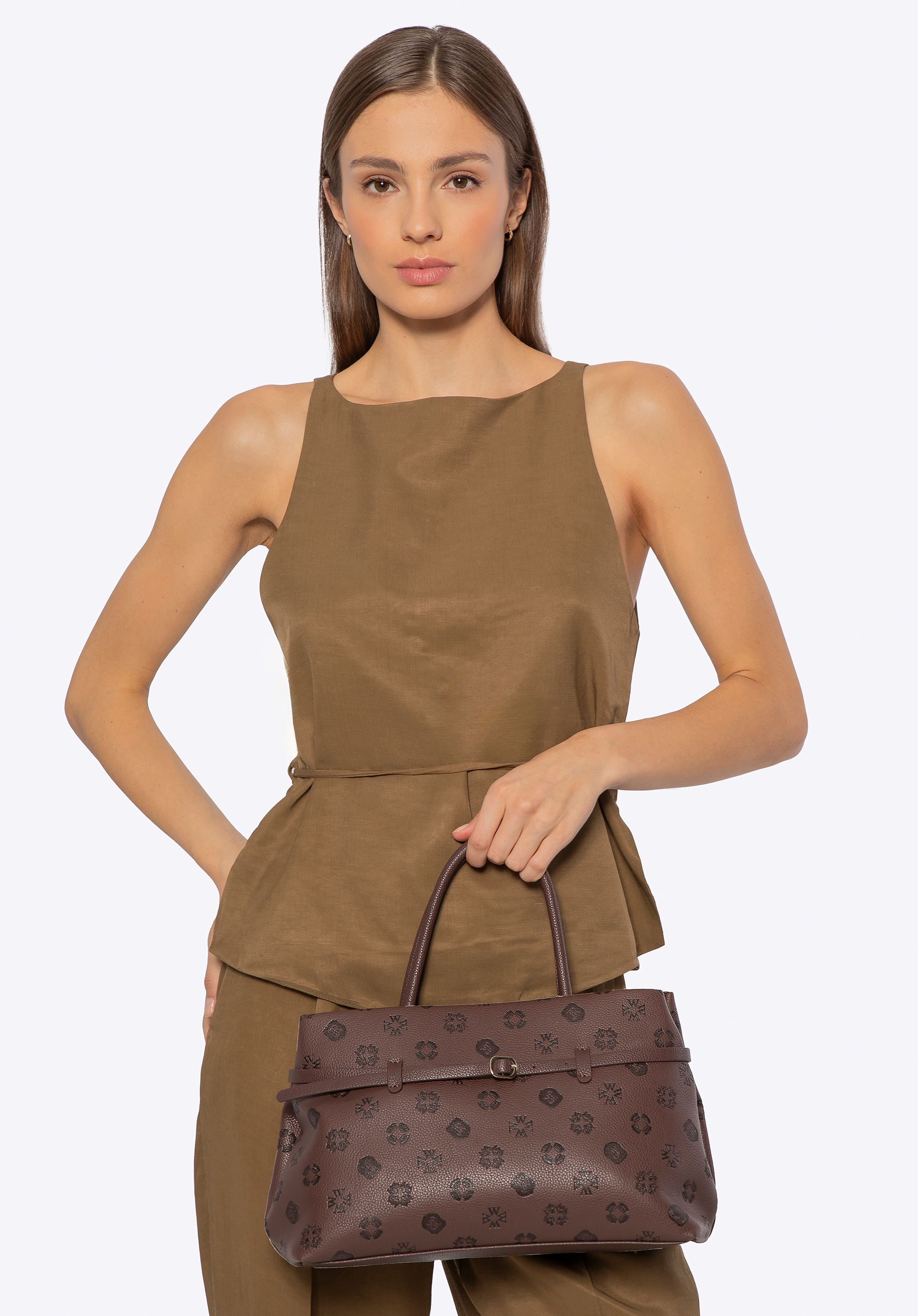 Damen-Einkaufstasche aus Kunstleder mit geprägter Textur, braun, 101-4Y-P11-4, Bild 1