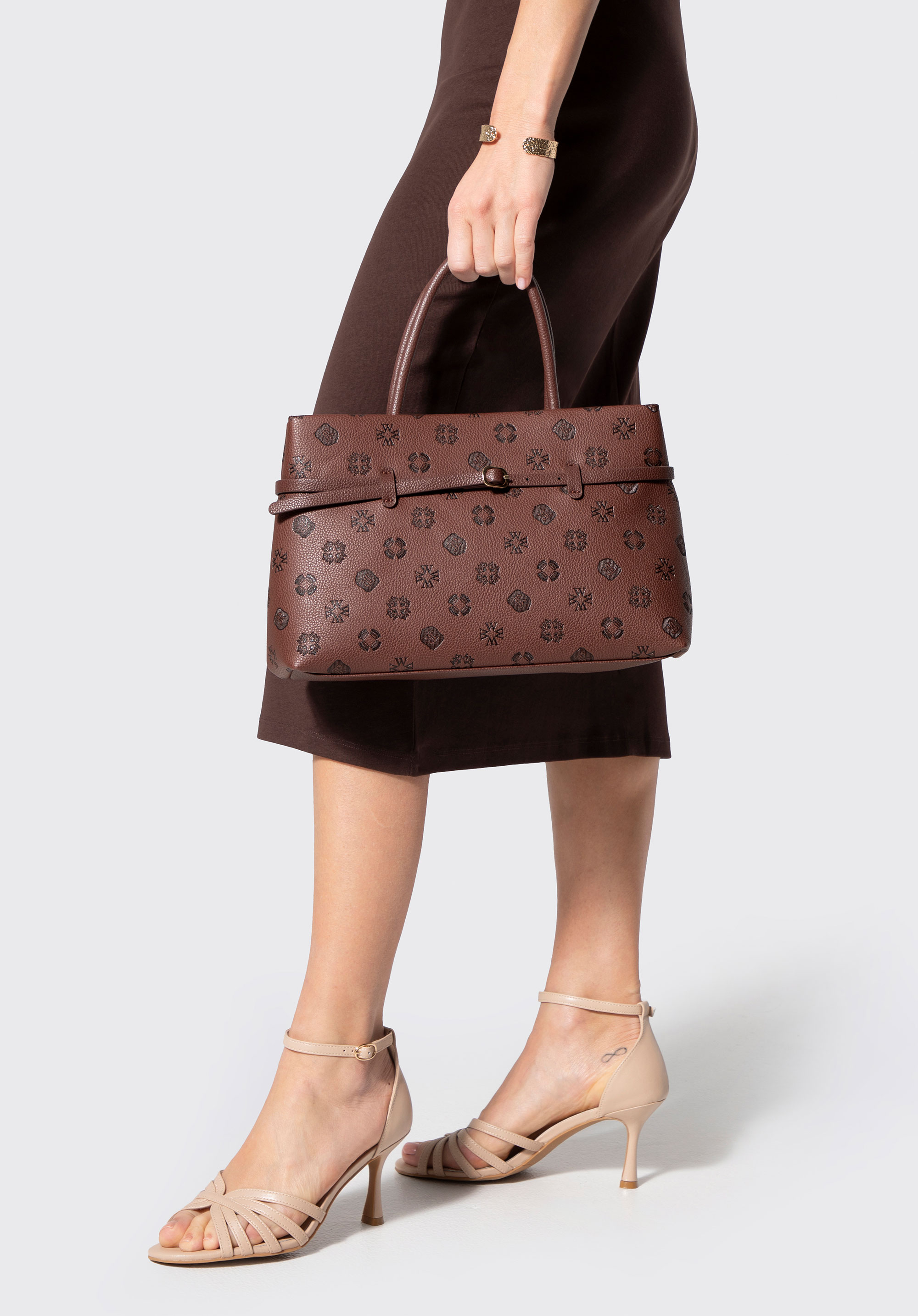 Damen-Einkaufstasche aus Kunstleder mit geprägter Textur, braun, 101-4Y-P11-4, Bild 1