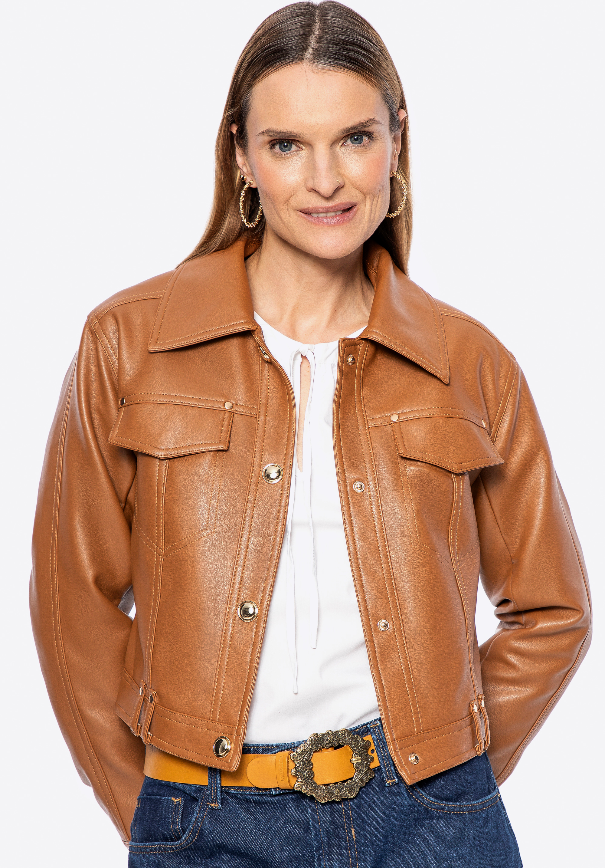 Damen-Öko-Lederjacke mit Patches, braun, 100-9P-103-4-2XL, Bild 1