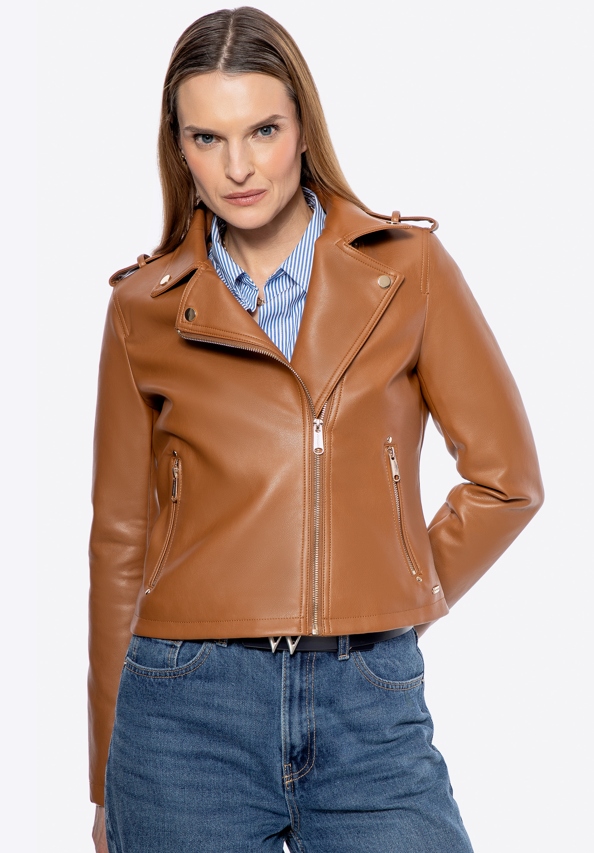 Damen-Ramones aus Öko-Leder mit Nieten, braun, 100-9P-102-4-L, Bild 1