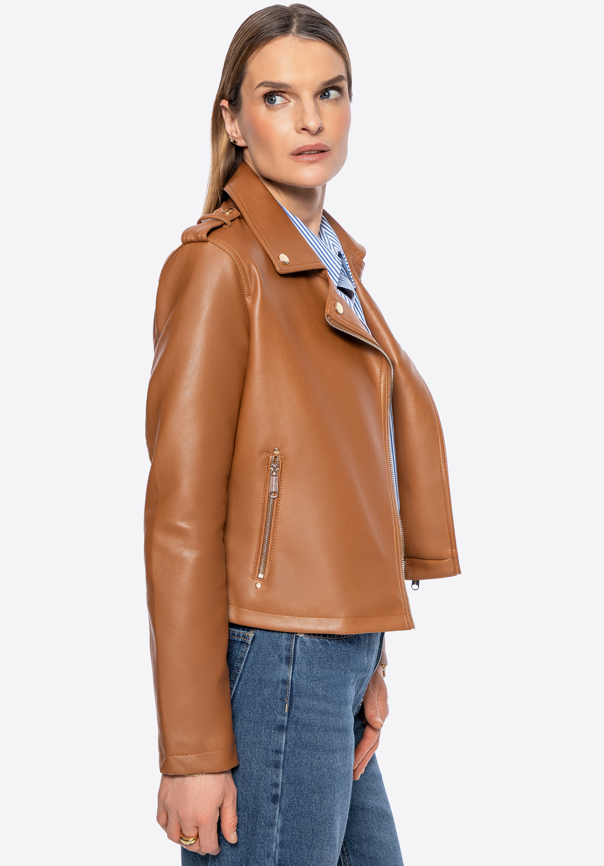 Damen-Ramones aus Öko-Leder mit Nieten, braun, 100-9P-102-4-L, Bild 1