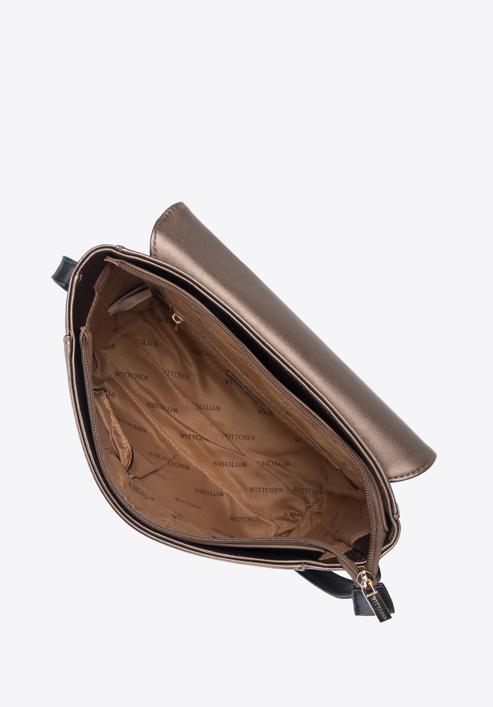 Damen-Rucksack aus Öko-Leder mit Metallic-Klappe und Streifen, braun, 95-4Y-403-44, Bild 3