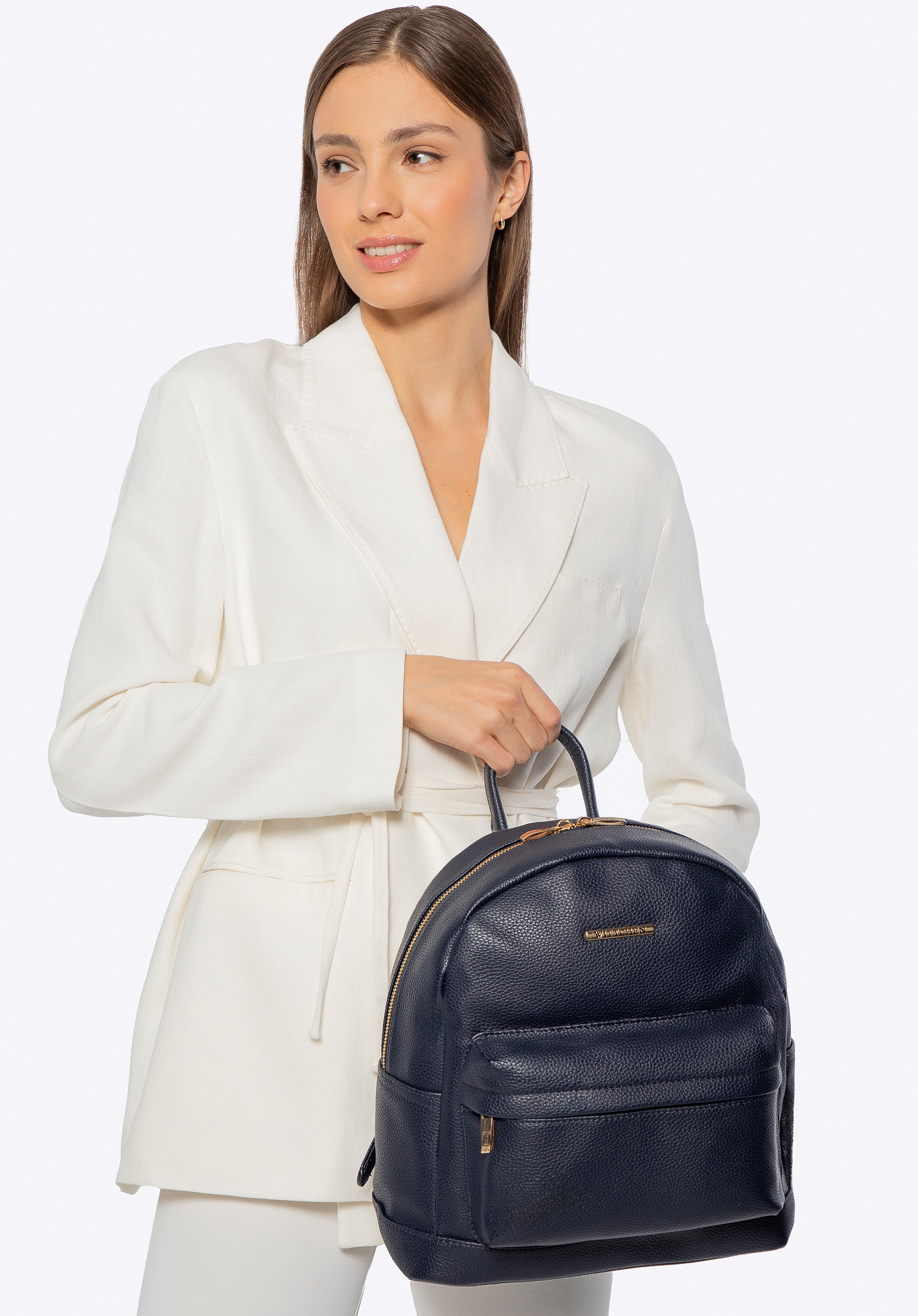 Damen-Rucksack aus Öko-Leder mit praktischer Tasche, braun, 100-4Y-001-5, Bild 1