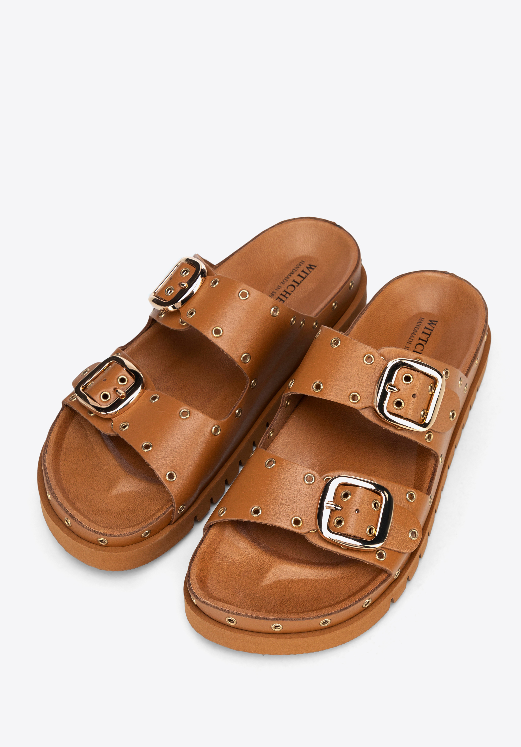 Damen-Sandalen mit Nieten zum Reinschlüpfen, braun, 100-D-550-5-40, Bild 1
