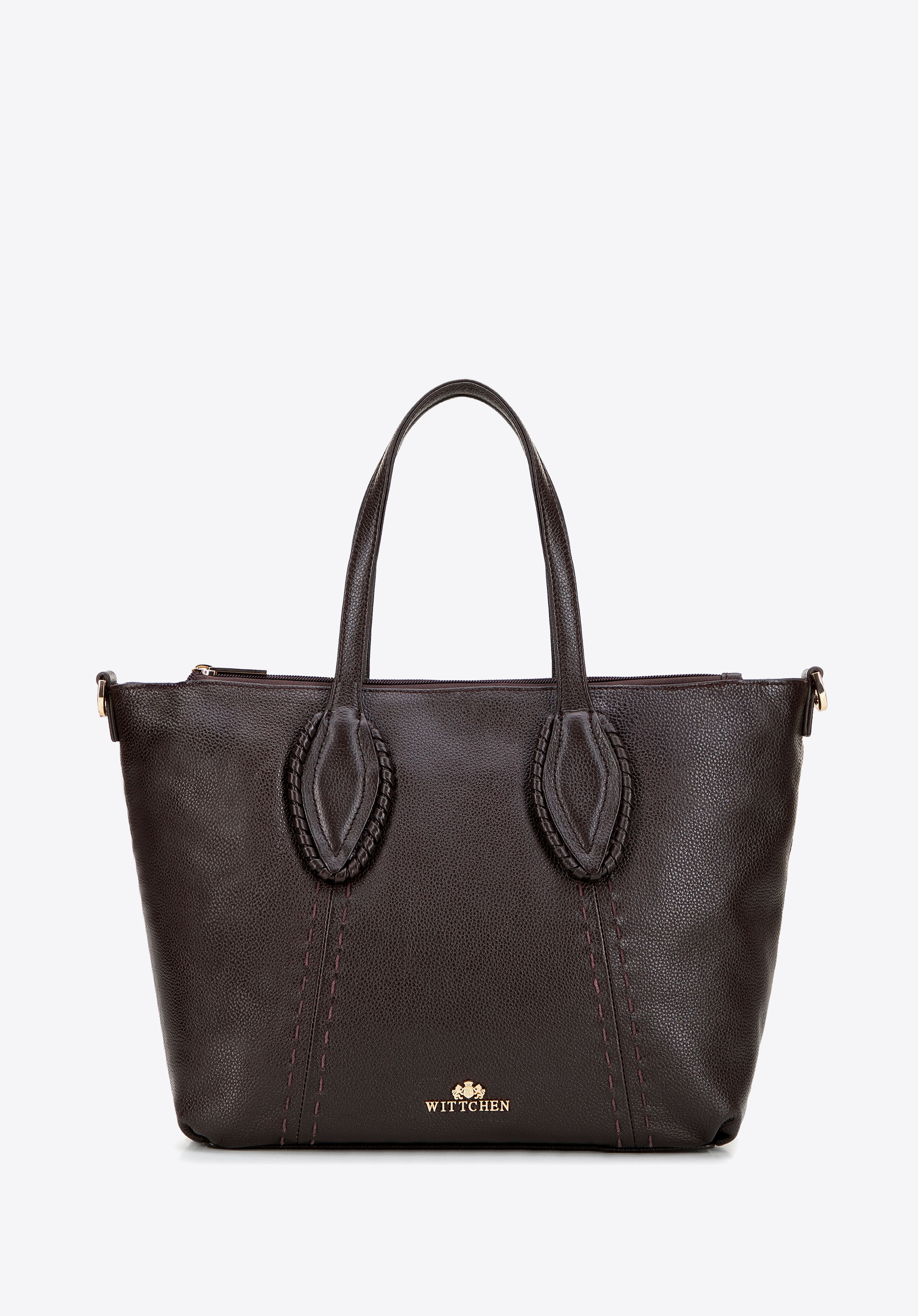 Damen-Shopper aus Leder mit Ziernähten, braun, 101-4E-808-4, Bild 1