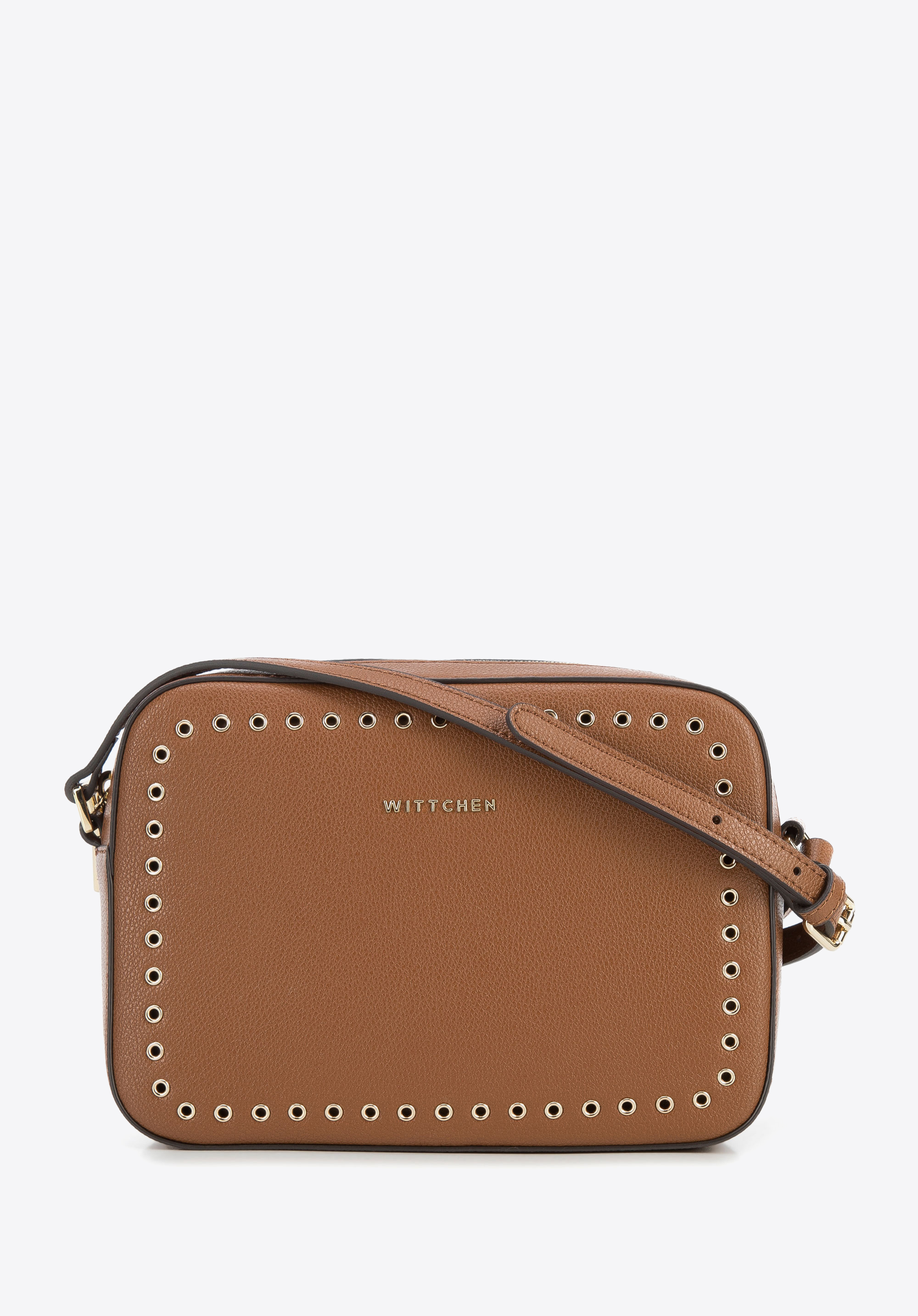 Damen-Umhängetasche aus Leder mit Nieten, braun, 95-4E-642-4, Bild 1