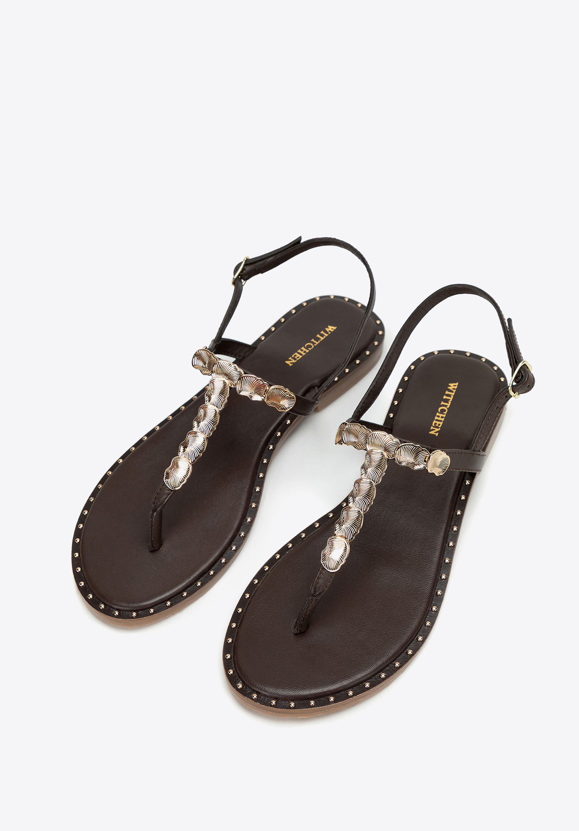 Damen-Zehenstegsandalen aus Leder mit Verzierungen, braun, 100-D-703-4-37, Bild 1