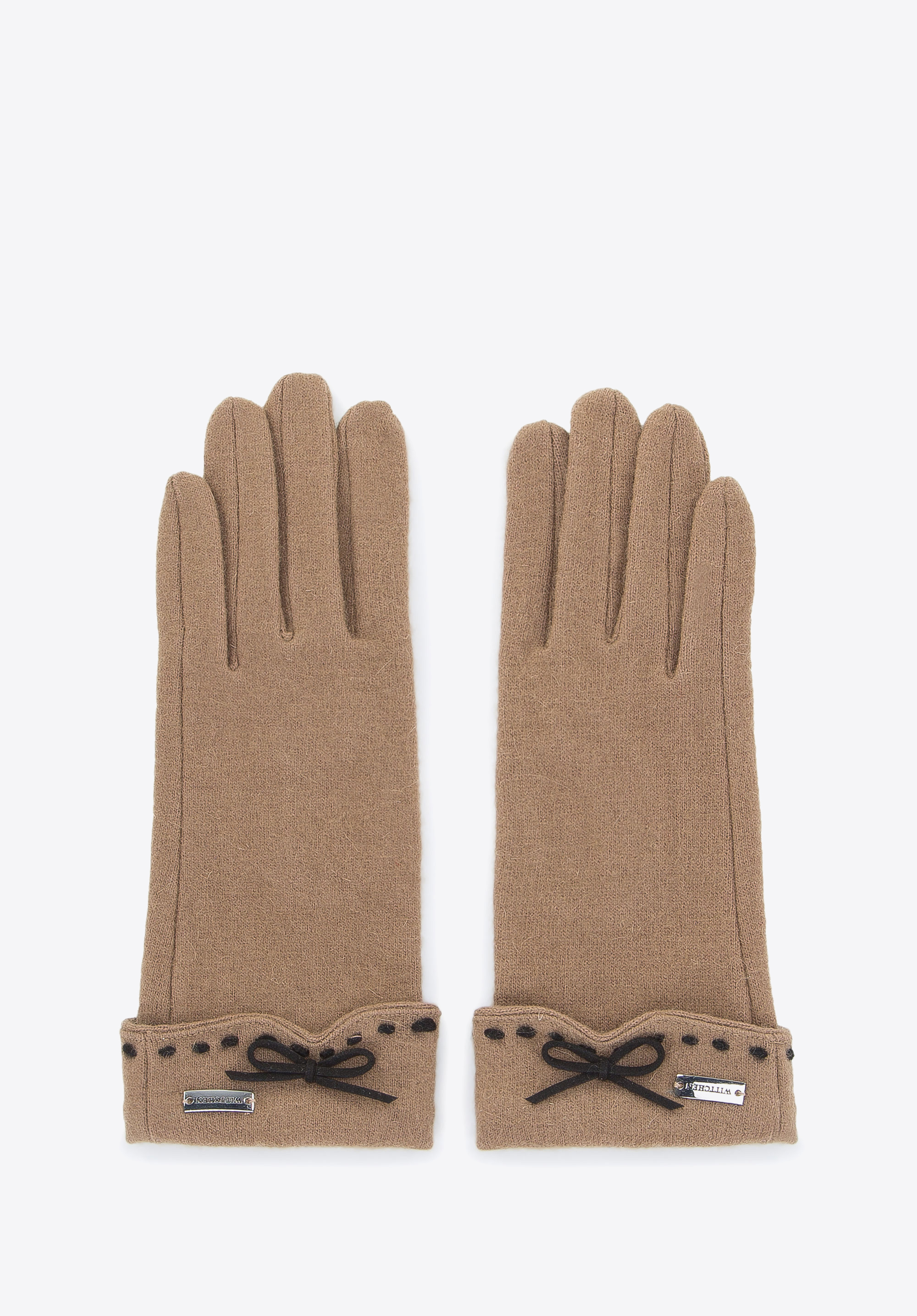 Damenhandschuhe mit Ziernähten und Schleife, braun, 47-6-203-1-XS, Bild 1