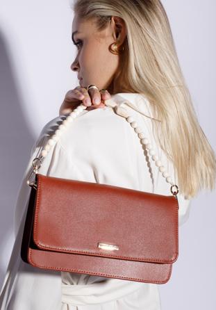 Damenhandtasche aus Kunststoff mit Kette, braun, 94-4Y-713-5, Bild 1