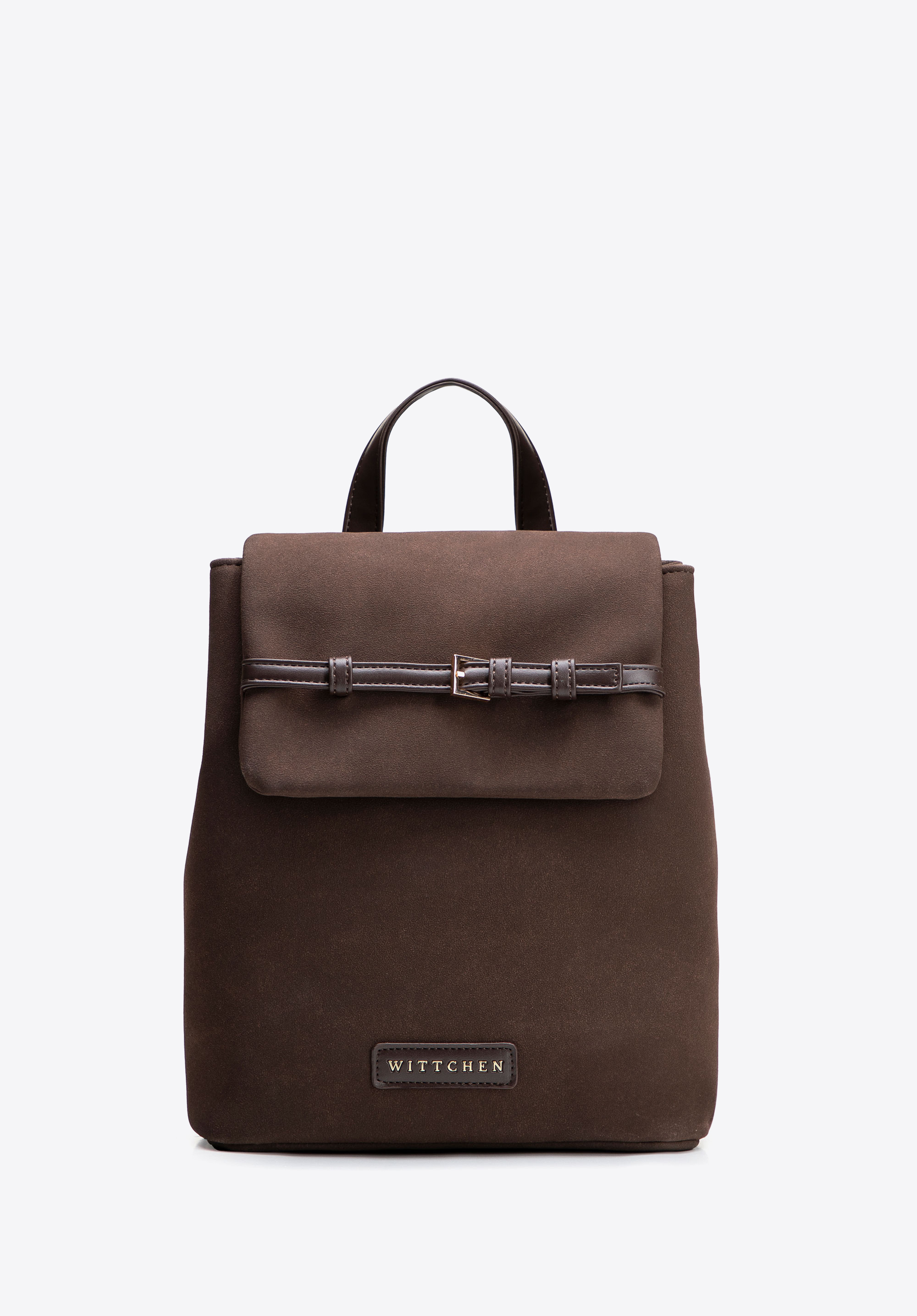 Damenrucksack aus Kunstleder mit dekorativem Riemen, braun, 101-4Y-421-4, Bild 1