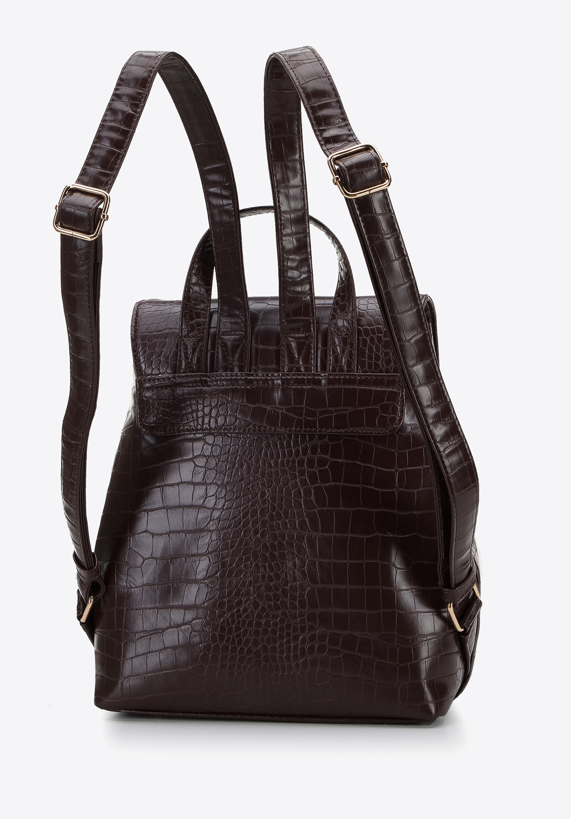 Damenrucksack aus Kunstleder mit geometrischer Schnalle, braun, 95-4Y-044-4, Bild 1