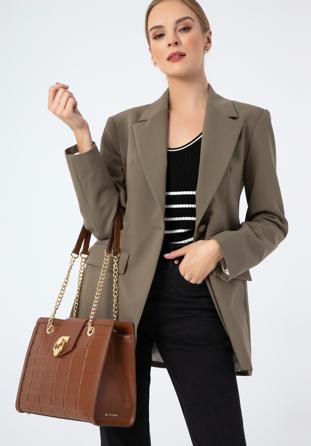 Damentasche aus gestepptem Leder, braun, 97-4E-614-5, Bild 1
