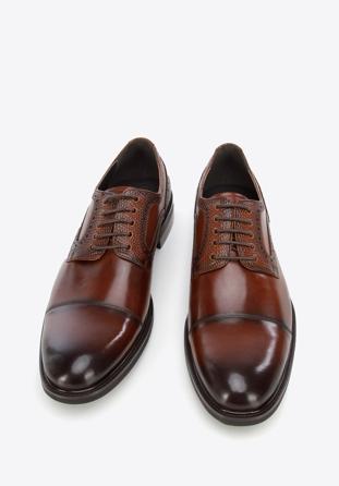 Derby-Schuhe aus Leder mit Einsatz in Lizard-Optik, braun, 96-M-701-5-39, Bild 1
