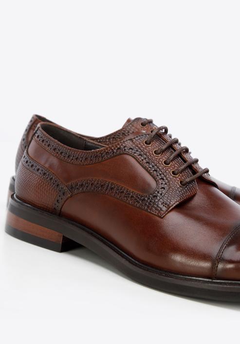 Derby-Schuhe aus Leder mit Einsatz in Lizard-Optik, braun, 96-M-701-4-45, Bild 7