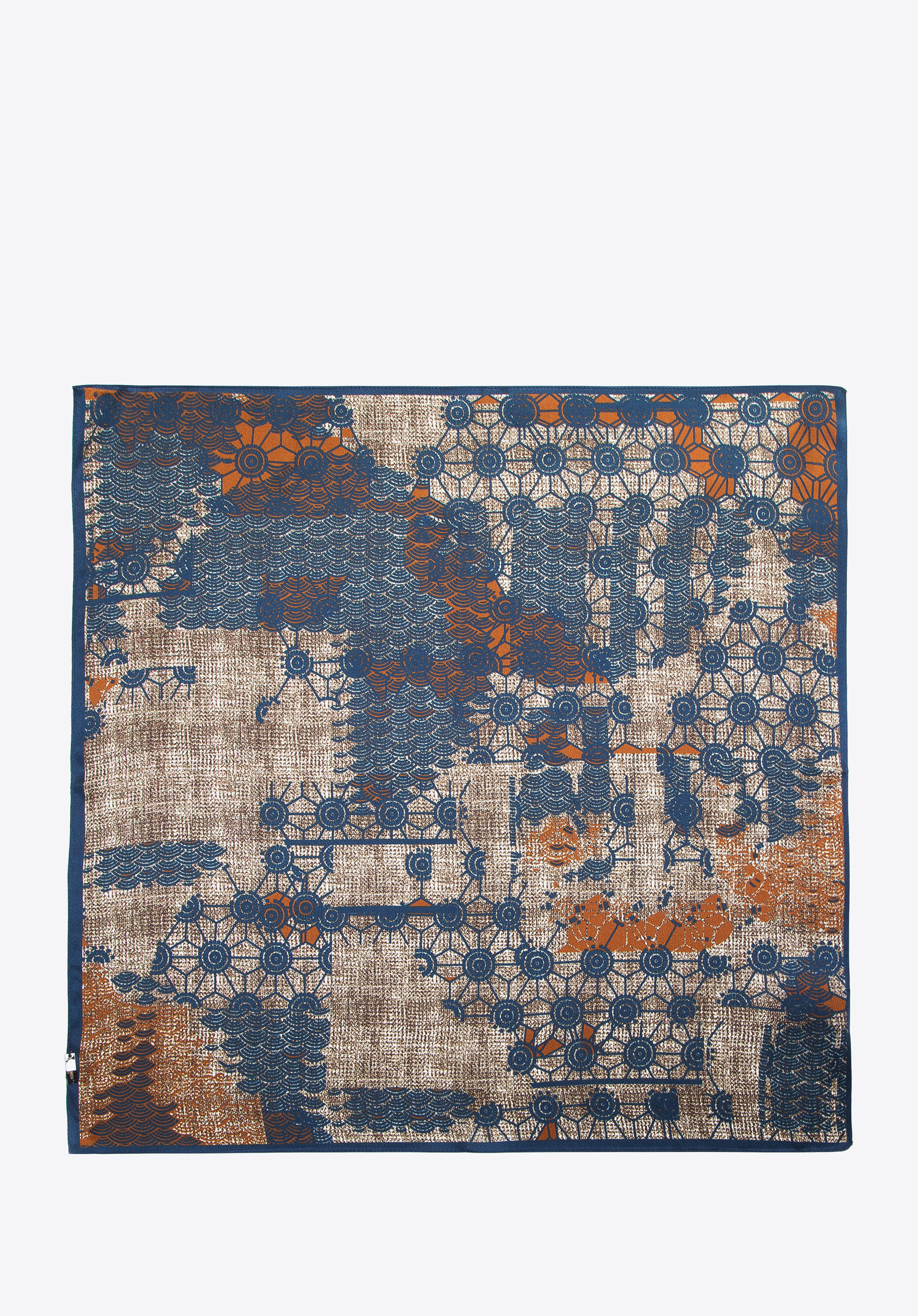 Gemusterter Seidenschal für Damen, braun-dunkelblau, 97-7D-S01-X10, Bild 1