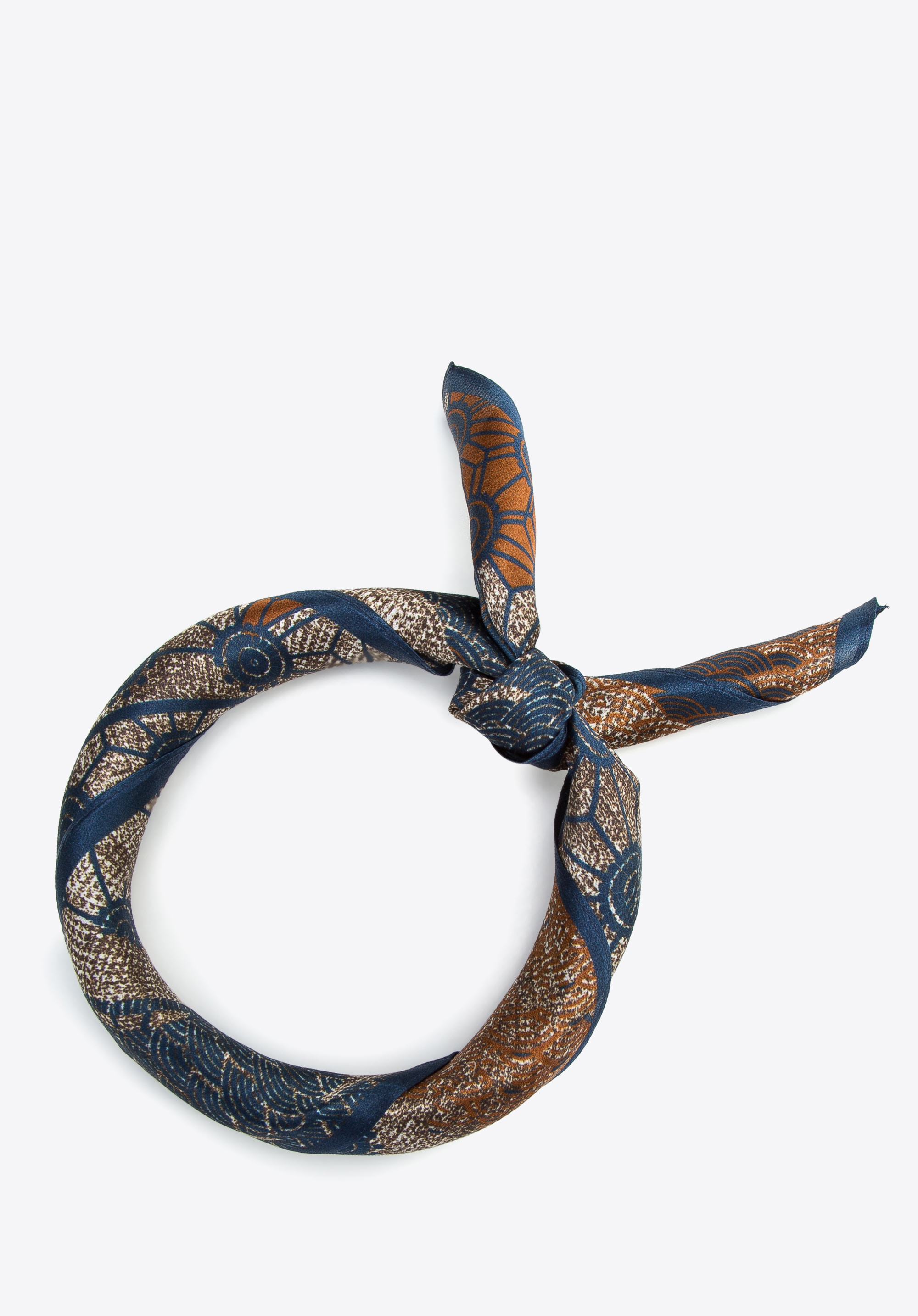 Gemusterter Seidenschal für Damen, braun-dunkelblau, 97-7D-S01-X10, Bild 1