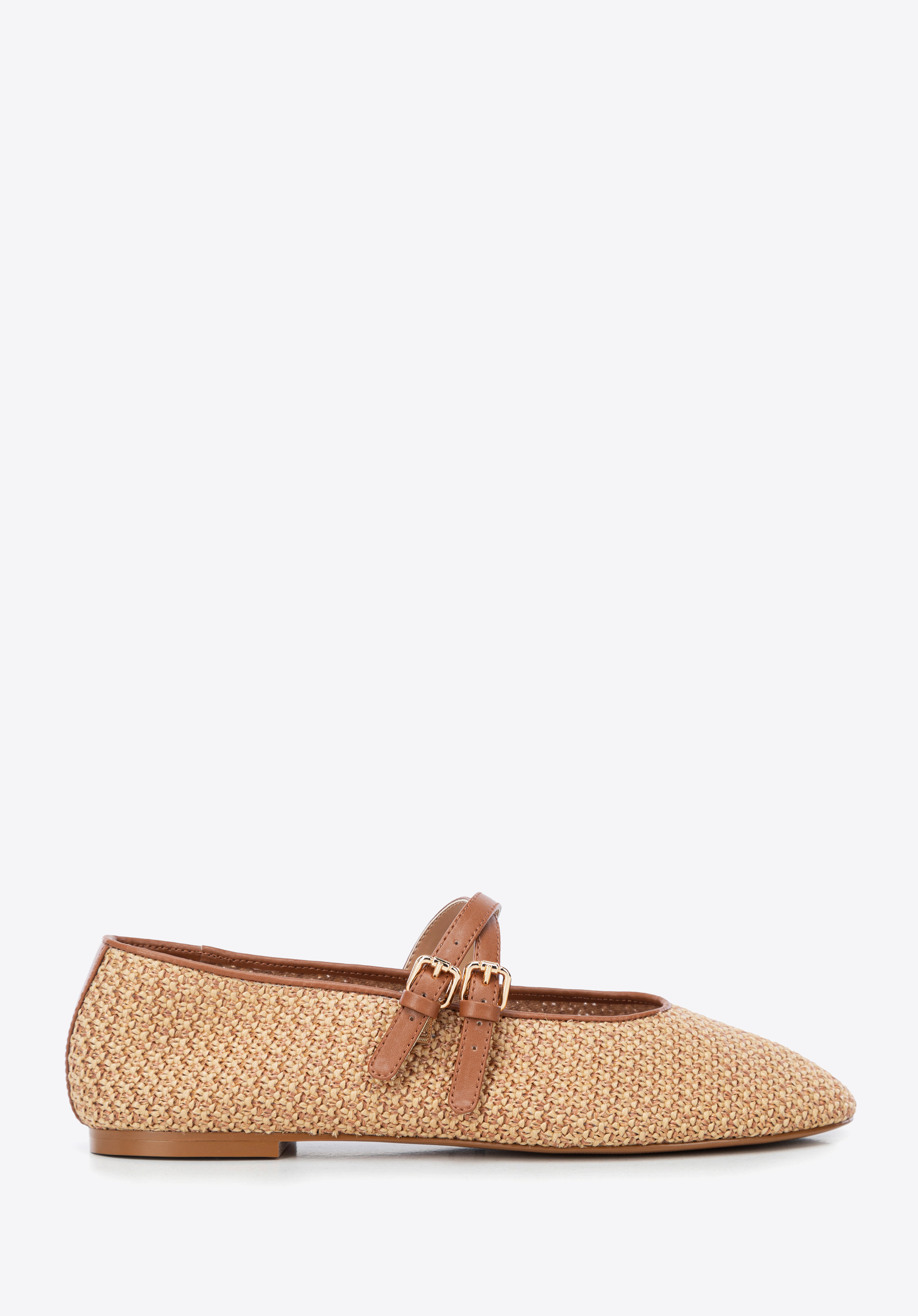 Geflochtene Ballerinas aus Öko-Leder und Raffiabast, braun, 100-DP-352-4-41, Bild 1