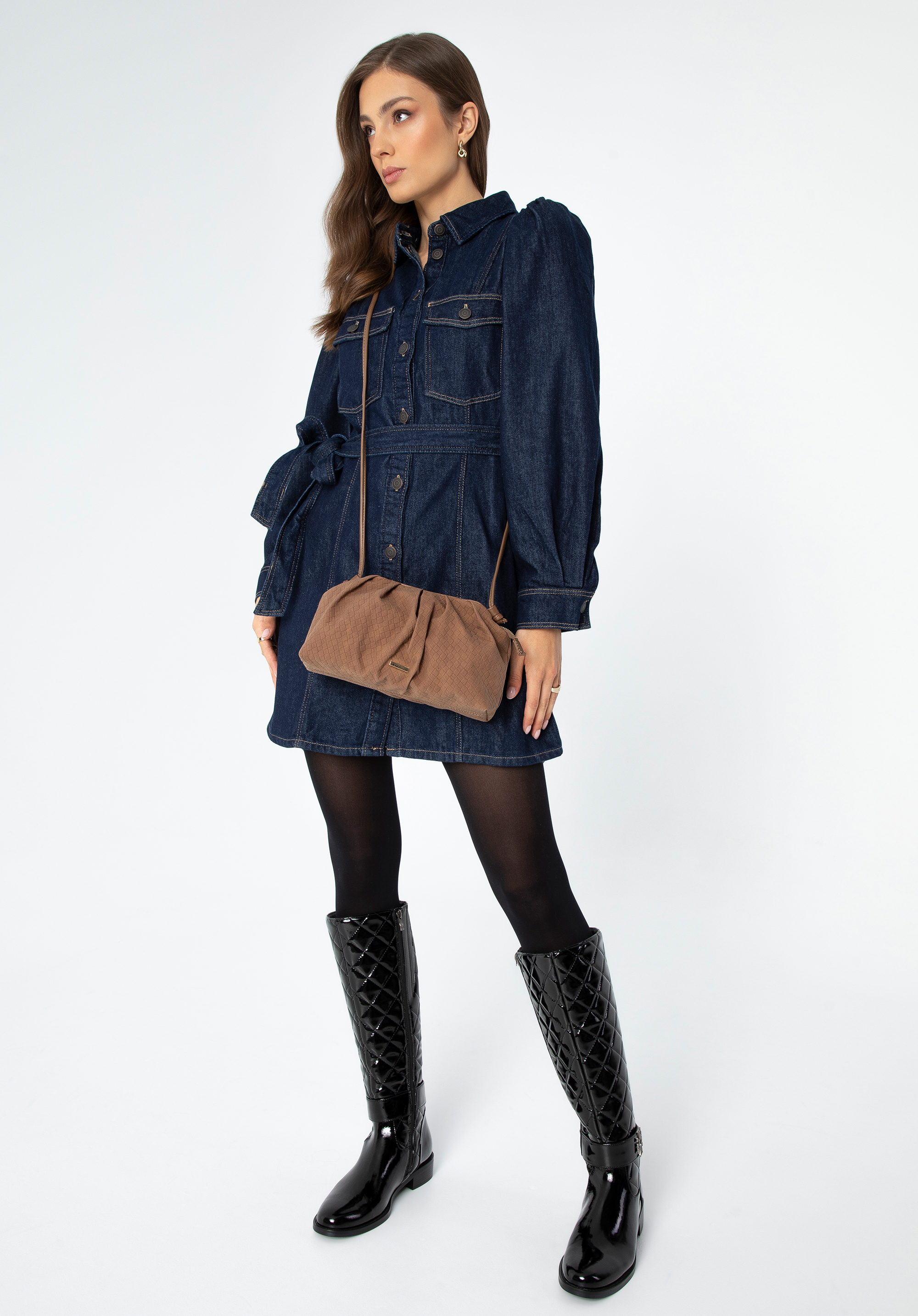 Gerüschte Umhängetasche für Damen, braun, 99-4Y-423-4, Bild 1