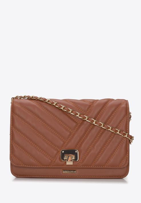 Gesteppte Damentasche aus Ökoleder mit Kette, braun, 94-4Y-519-Y, Bild 1