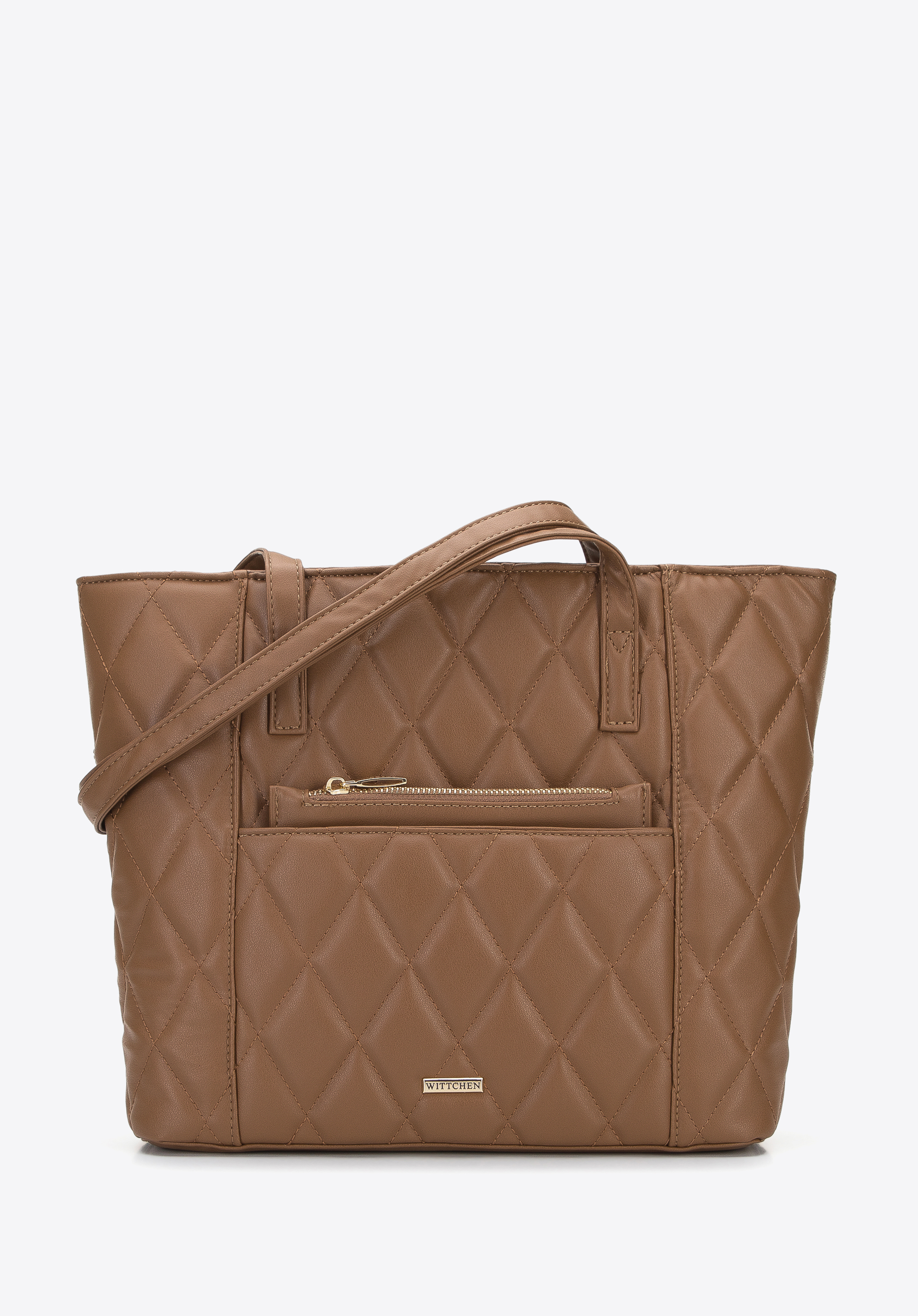 Gesteppte Shopper-Tasche aus Kunstleder mit abnehmbarer Tasche, braun, 96-4Y-235-4, Bild 1