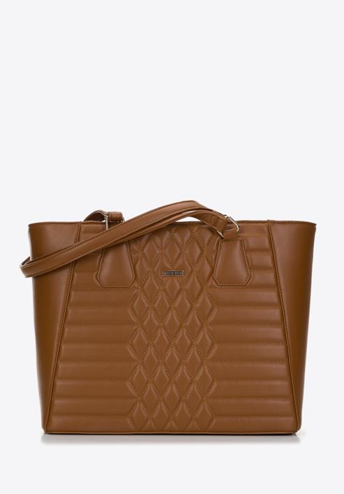 Gesteppte Shopper-Tasche mit geometrischem Muster, braun, 97-4Y-626-3, Bild 1