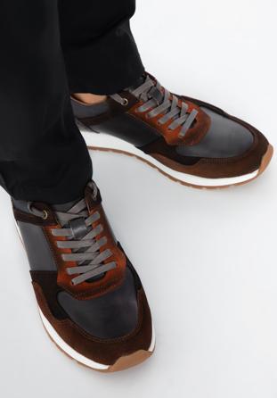 Sneakers für Herren aus zwei Lederarten, braun-grau, 96-M-711-4-43, Bild 1