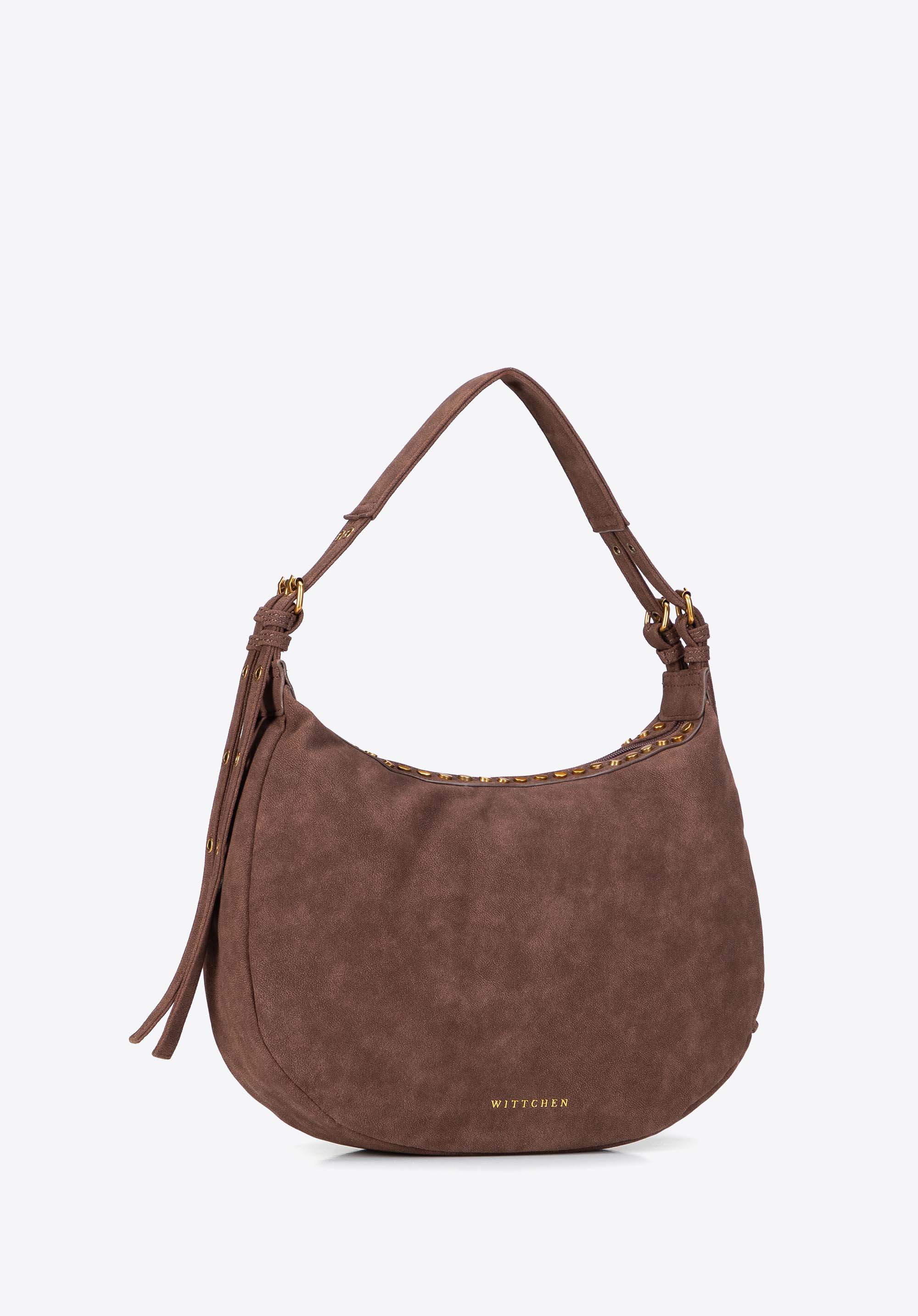 Große, mit Nieten besetzte Schultertasche für Damen, braun, 103-4Y-514-4, Bild 1