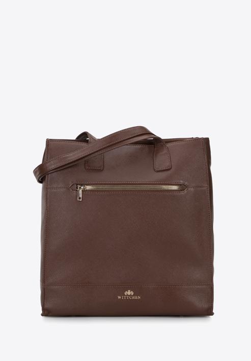 Große Shopper-Tasche aus Saffiano-Leder, braun, 96-4E-004-9, Bild 1