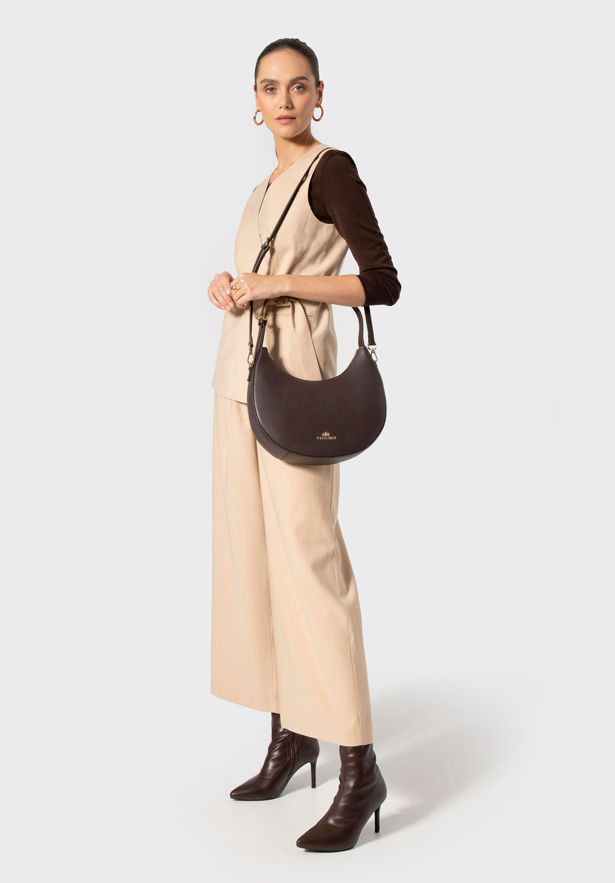 Halbmondförmige Baguette-Tasche aus Leder für Damen