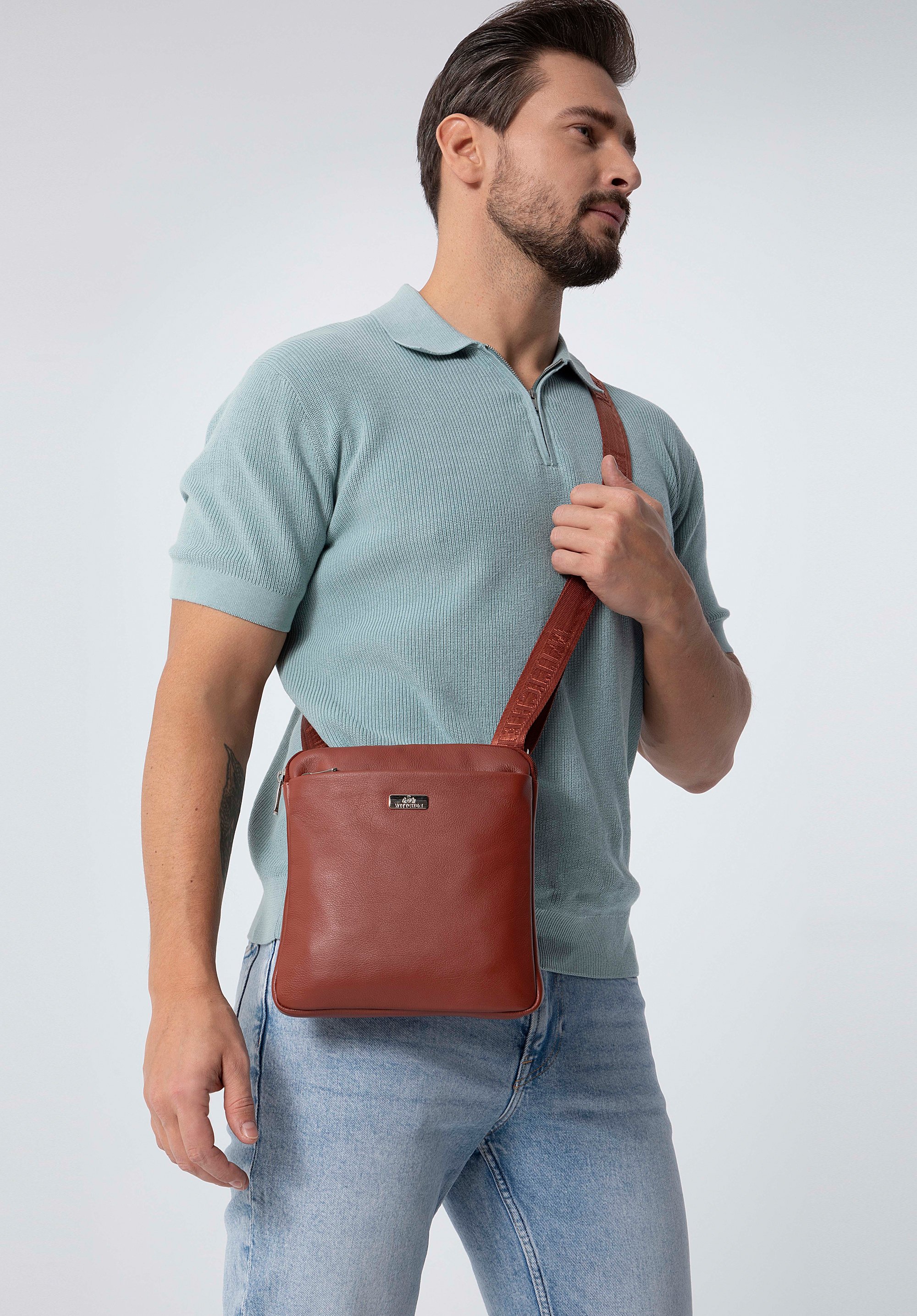 Herren-Umhängetasche aus Leder, braun, 98-4U-901-4, Bild 1
