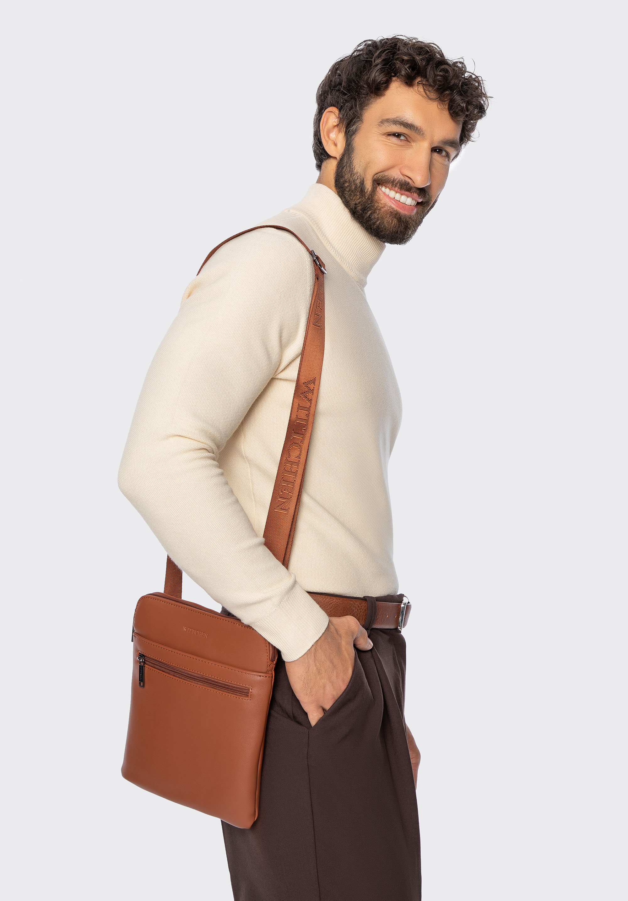 Herren-Umhängetasche aus Lederimitat, braun, 100-4P-908-5, Bild 1