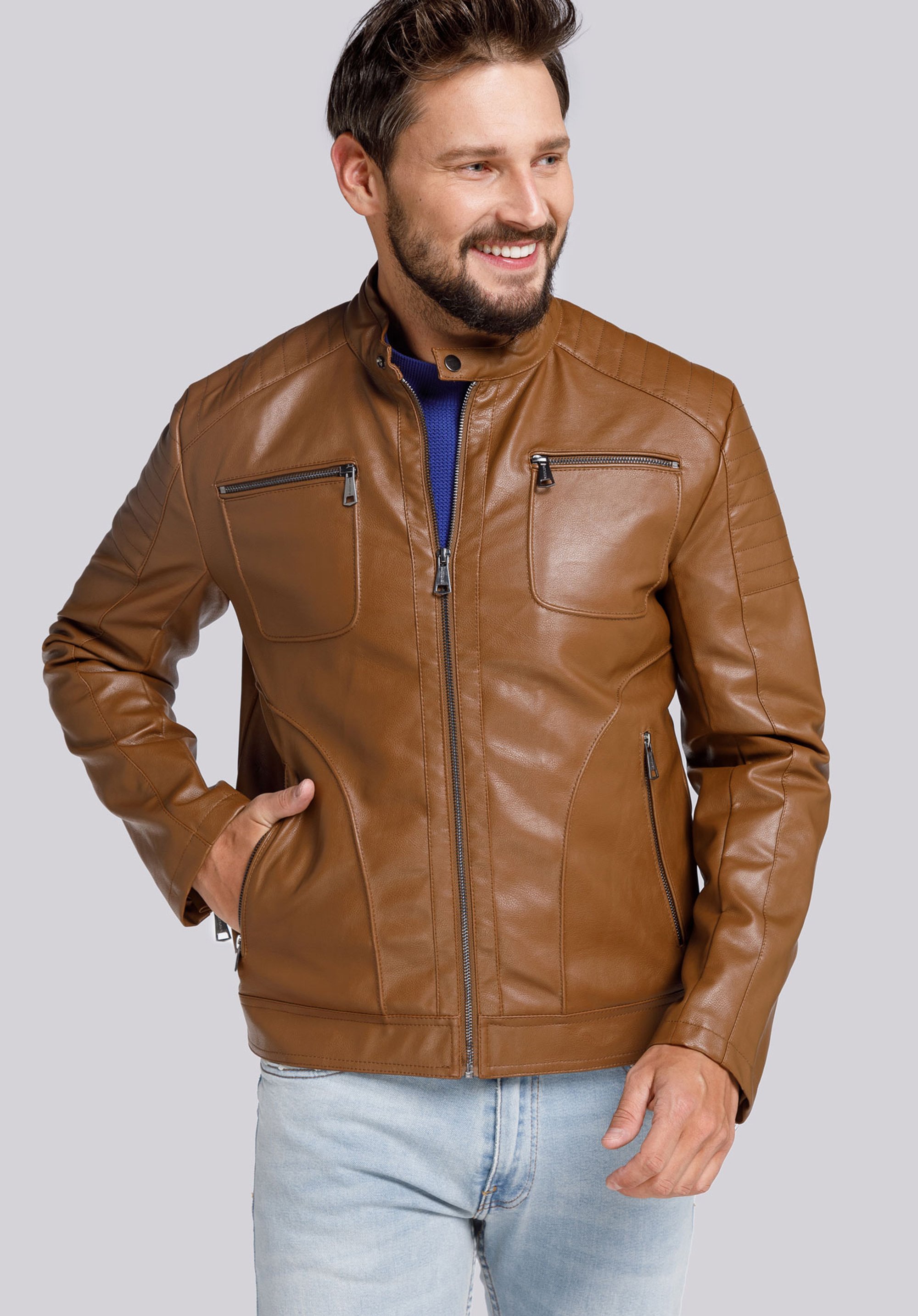 Herrenjacke mit gesäumten Taschen, braun, 94-9P-153-5-3XL, Bild 1
