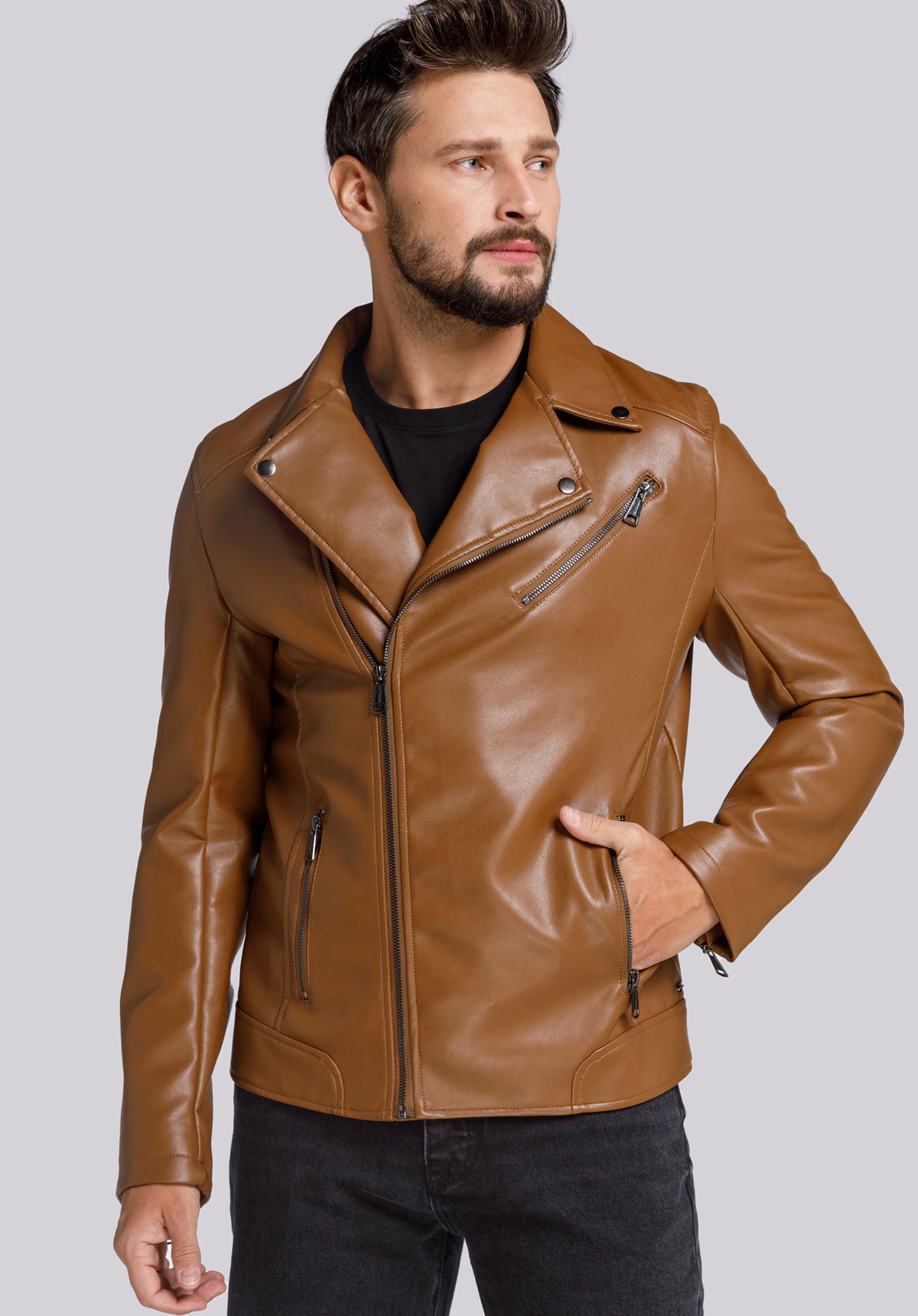 Klassische Herren-Bikerjacke, braun, 94-9P-150-5-3XL, Bild 1