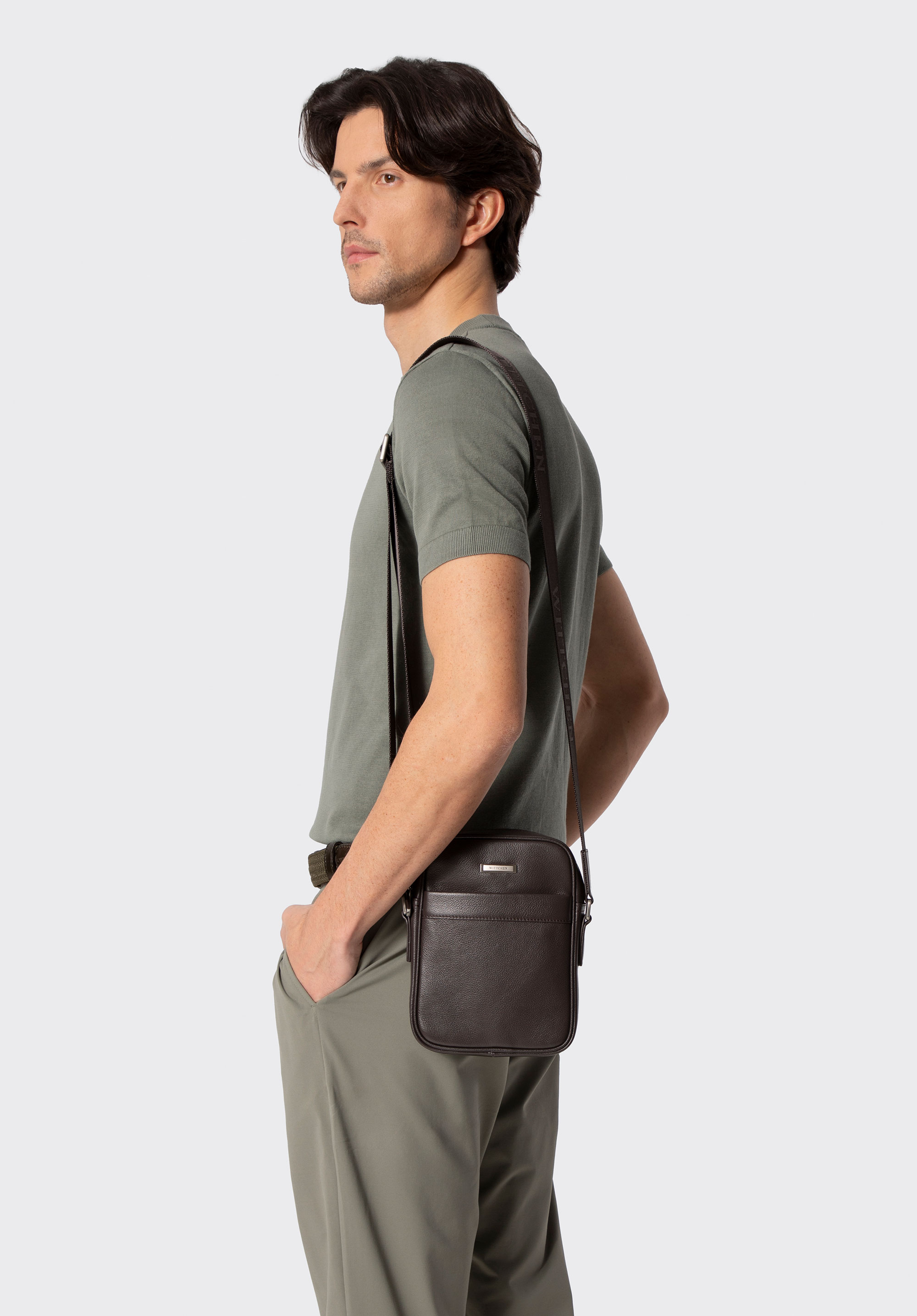 Klassische Umhängetasche aus Leder für Herren, braun, 102-4U-606-4, Bild 1