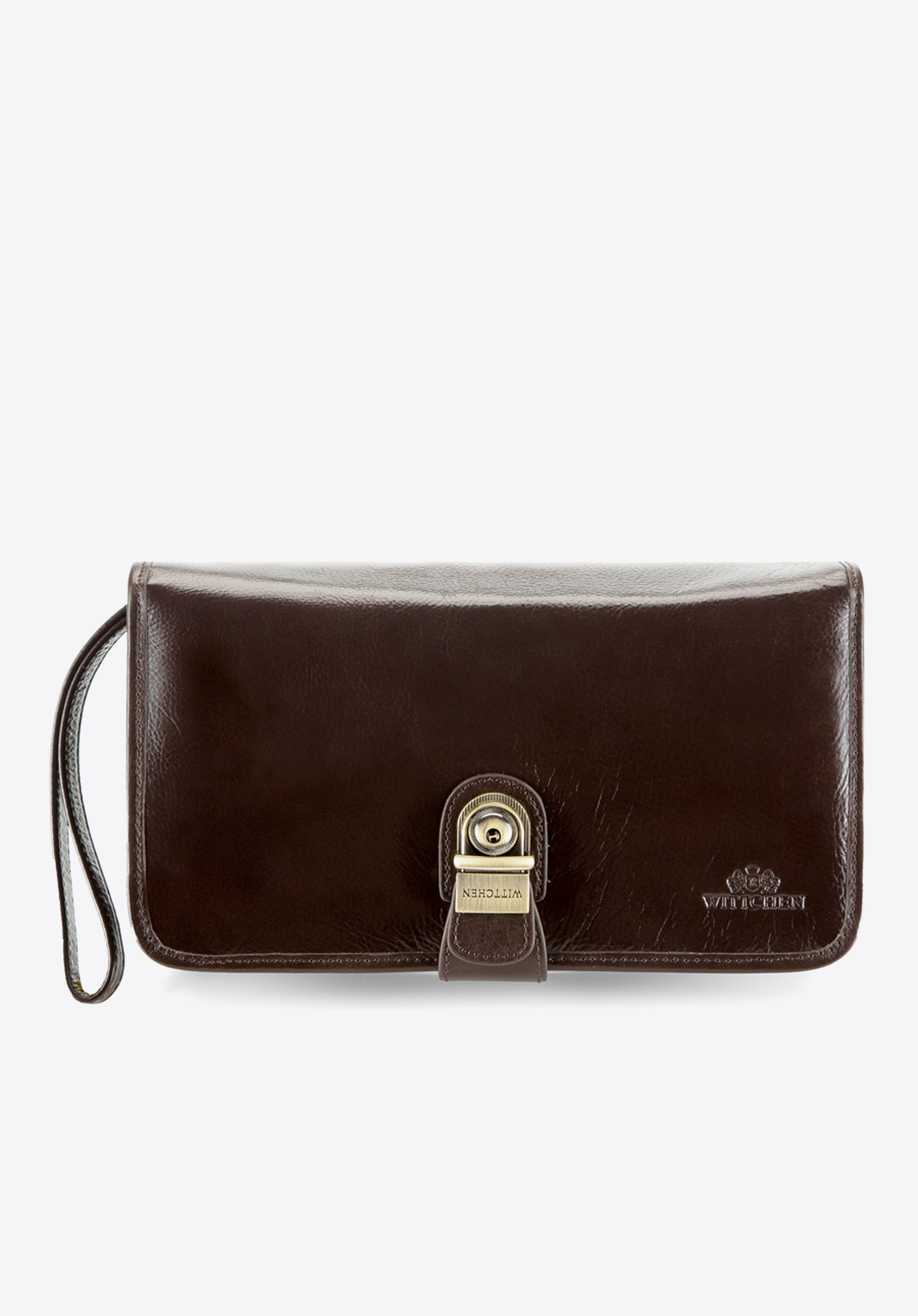 Kleine Unterarmtasche aus Leder mit elegantem Verschluss, braun, 21-3-032-4, Bild 1