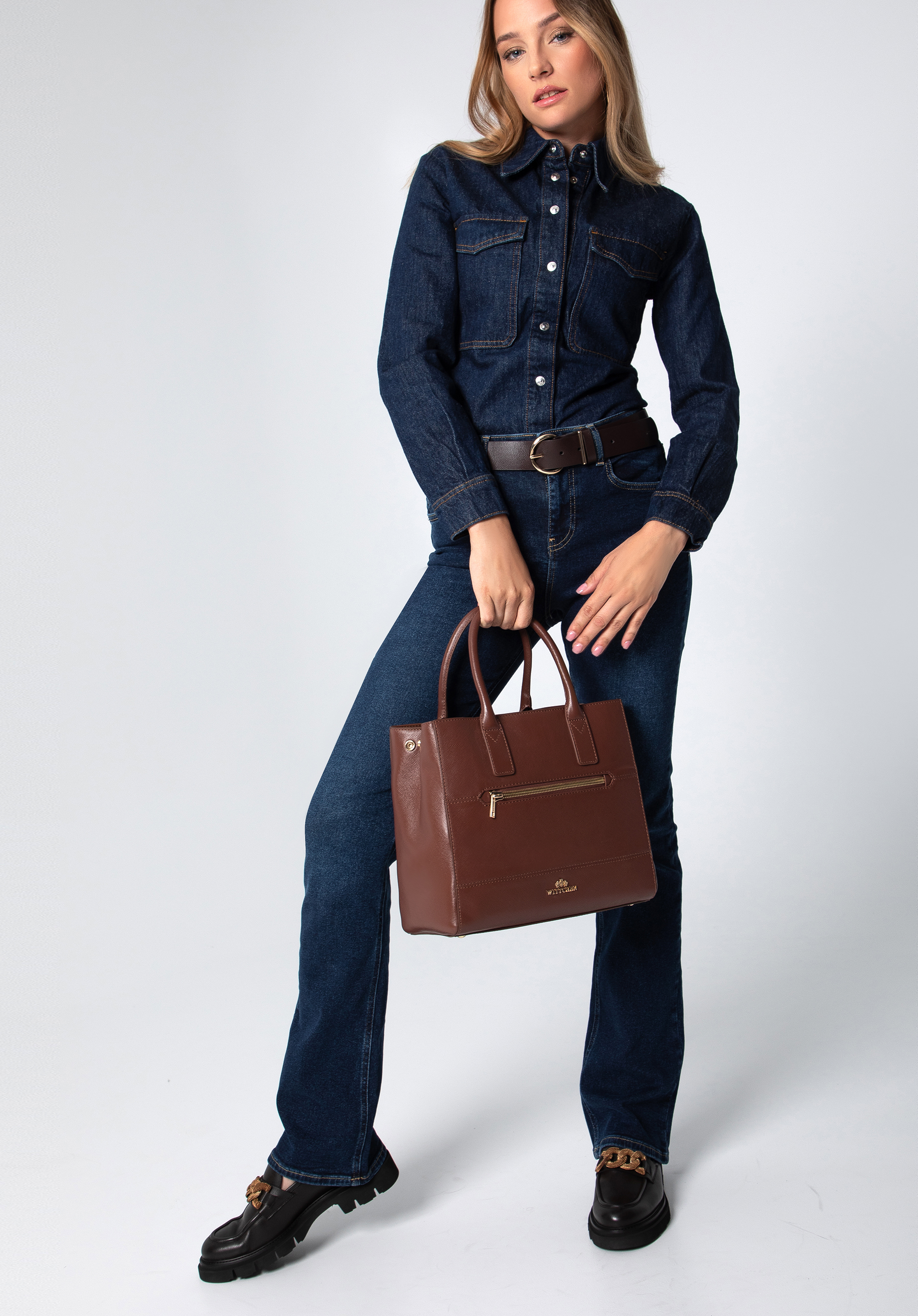 Köfferchen aus Saffiano-Leder mit zwei Fächern, braun, 96-4E-005-4, Bild 1
