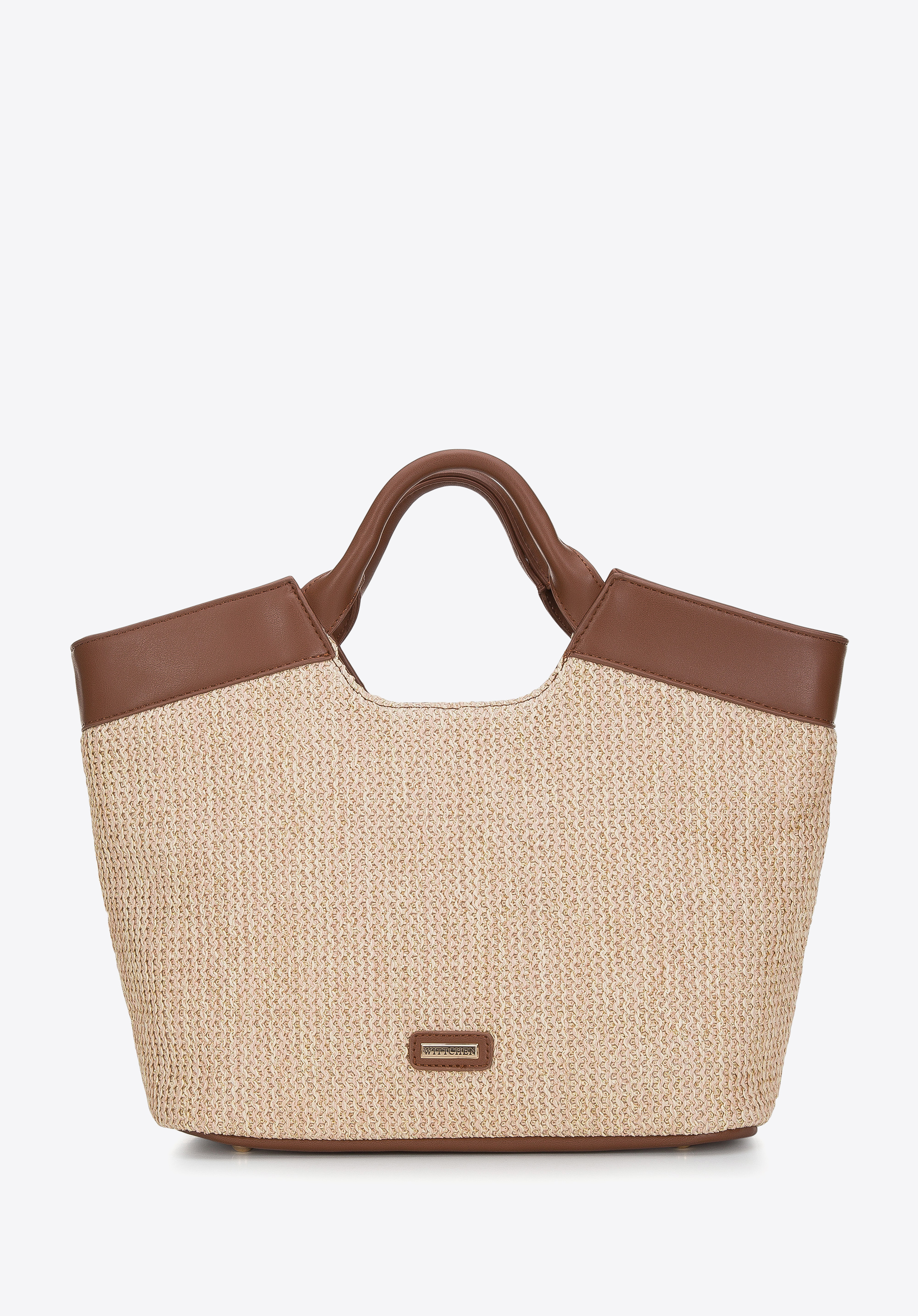 Korb-Shopper aus Ökoleder mit strohartiger Struktur, braun, 94-4Y-626-1, Bild 1