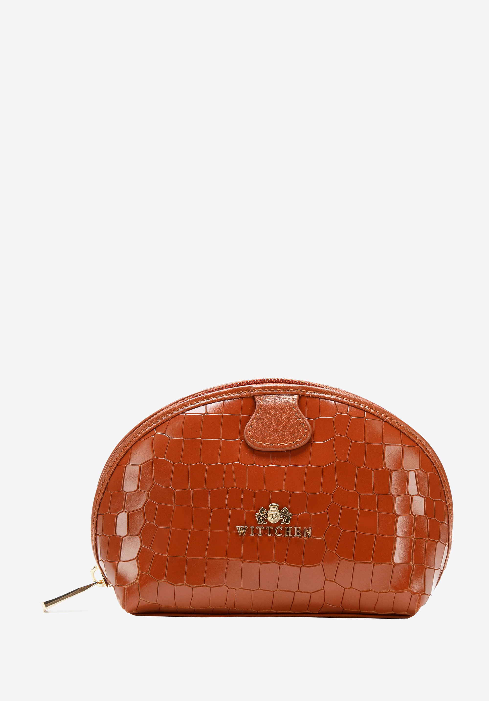 Kosmetiktasche aus Leder in Kroko-Optik, braun, 15-3-005-55, Bild 1