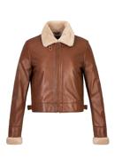 Kurze Pilotenjacke für Damen aus Leder mit Kunstpelz, braun, 97-09-802-4-L, Bild 20