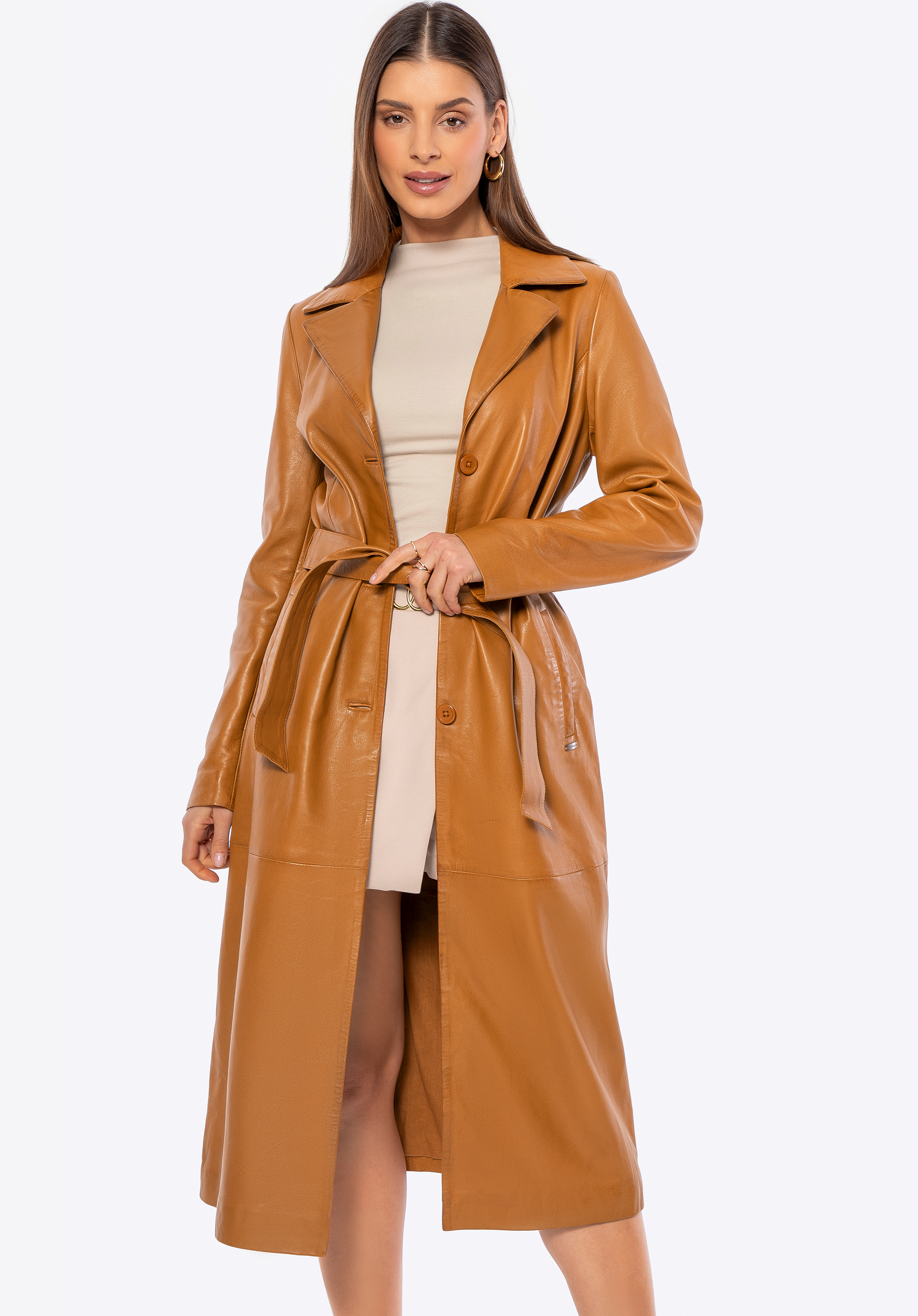Langer Mantel aus Schafspelz für Damen, Karmell, 100-09-415-5-S, Bild 1
