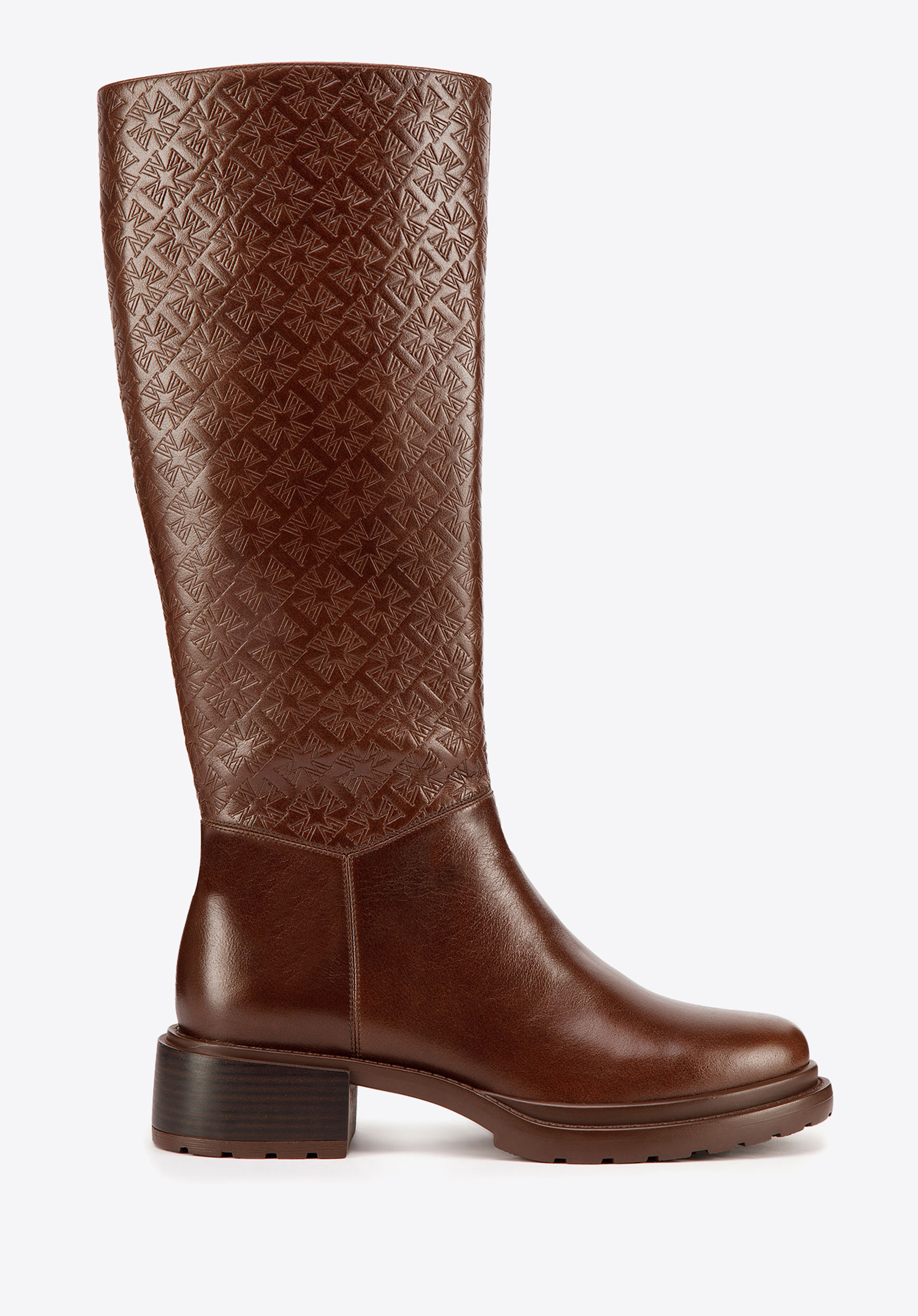 Lederstiefel mit Prägung, braun, 93-D-503-4-39, Bild 1